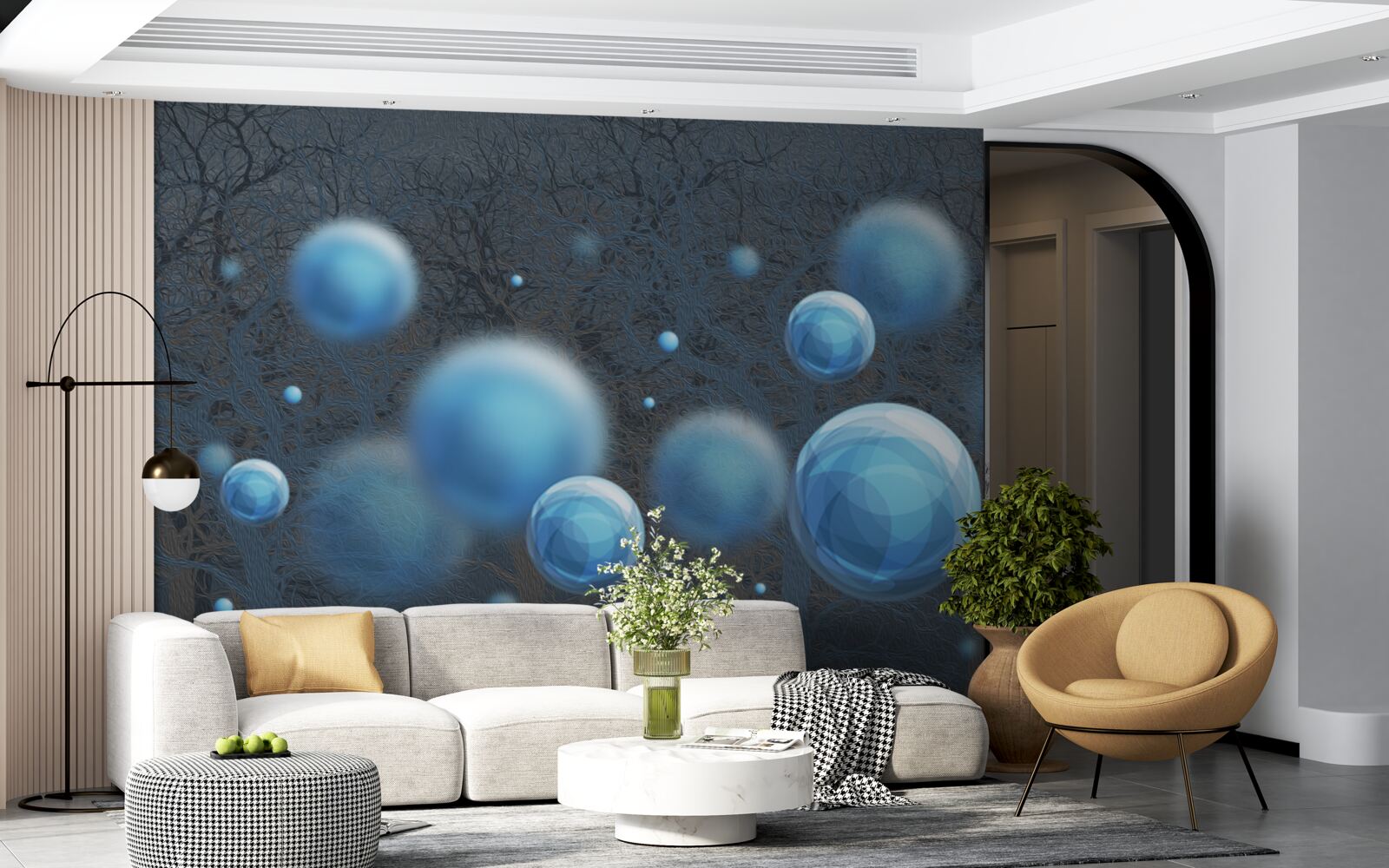 Papier peint l'eau s'élève en gouttelettes bleues