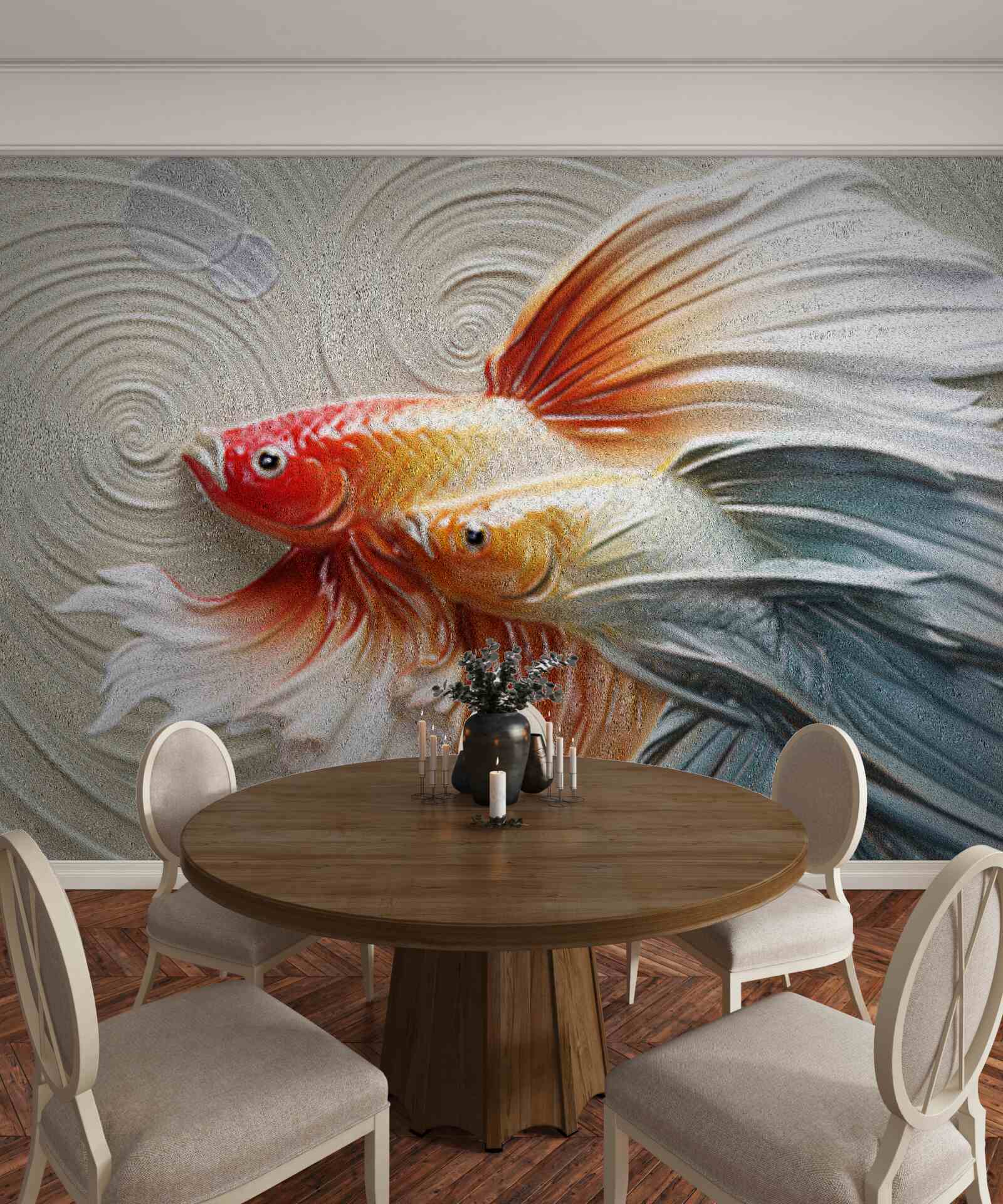 Papier peint deux poissons colorés avec des nageoires