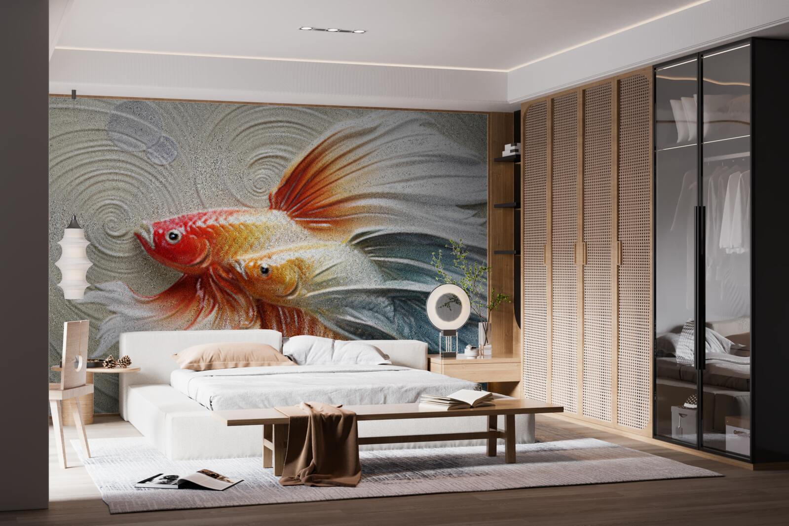 Papier peint deux poissons colorés avec des nageoires