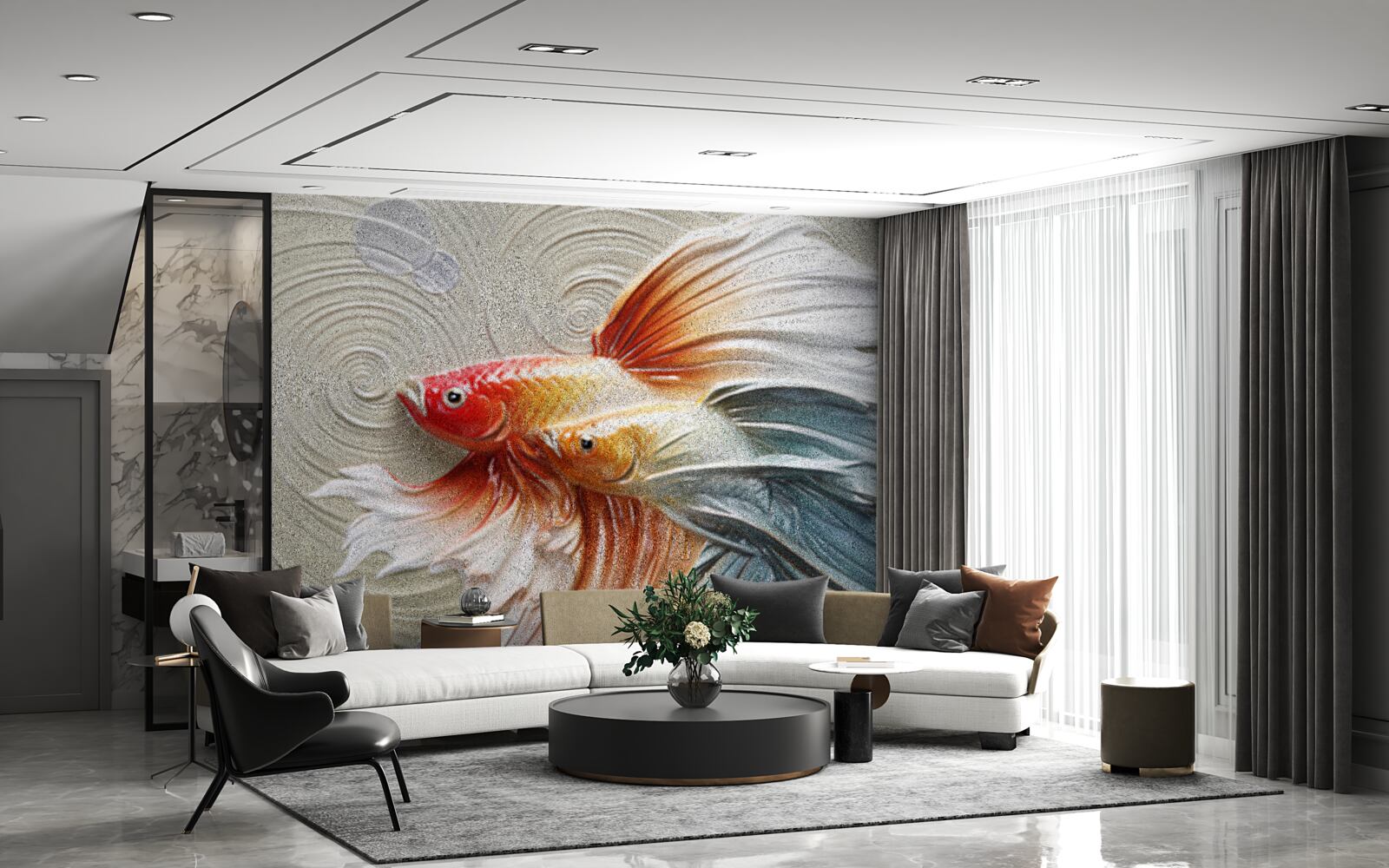 Papier peint deux poissons colorés avec des nageoires