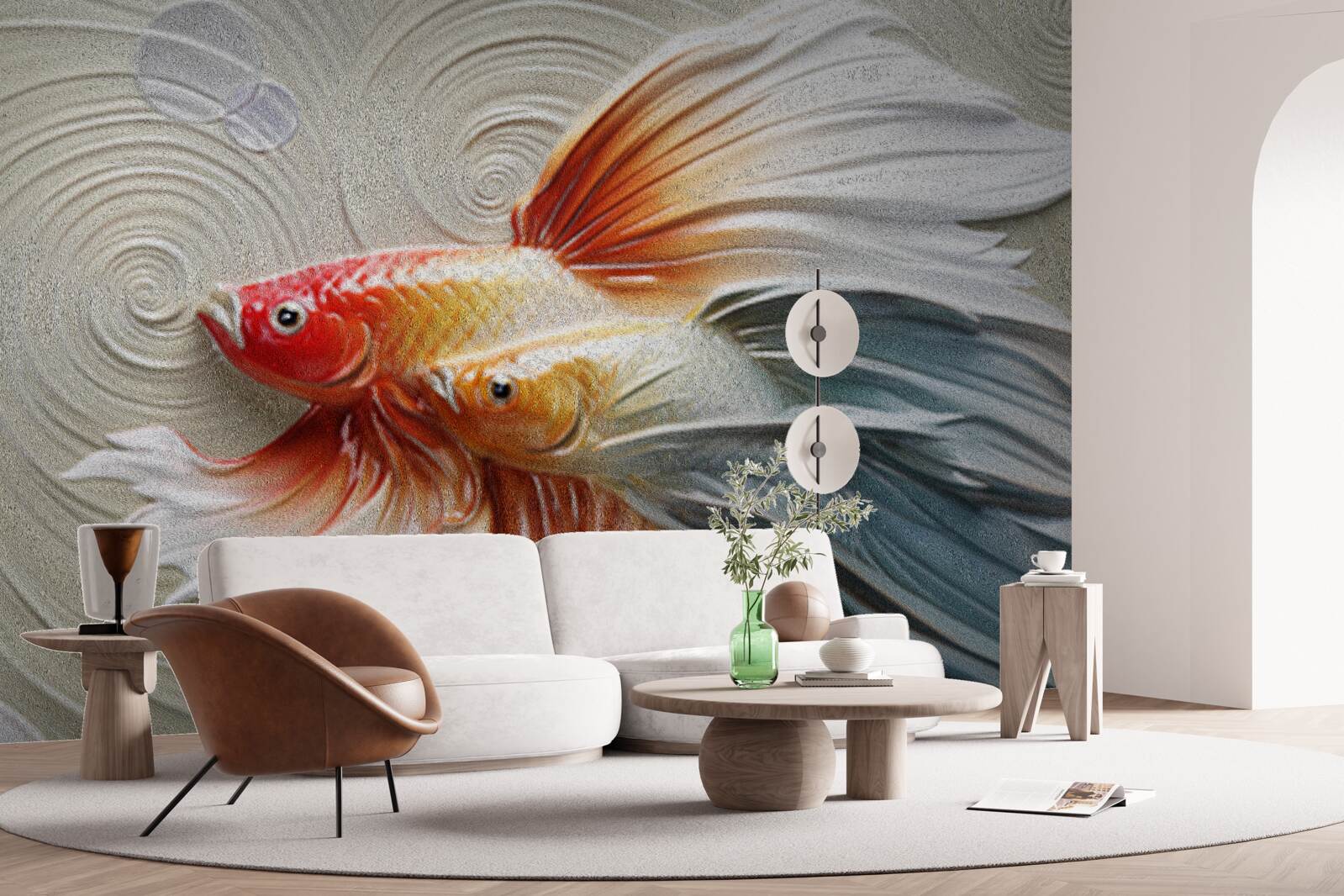 Papier peint deux poissons colorés avec des nageoires