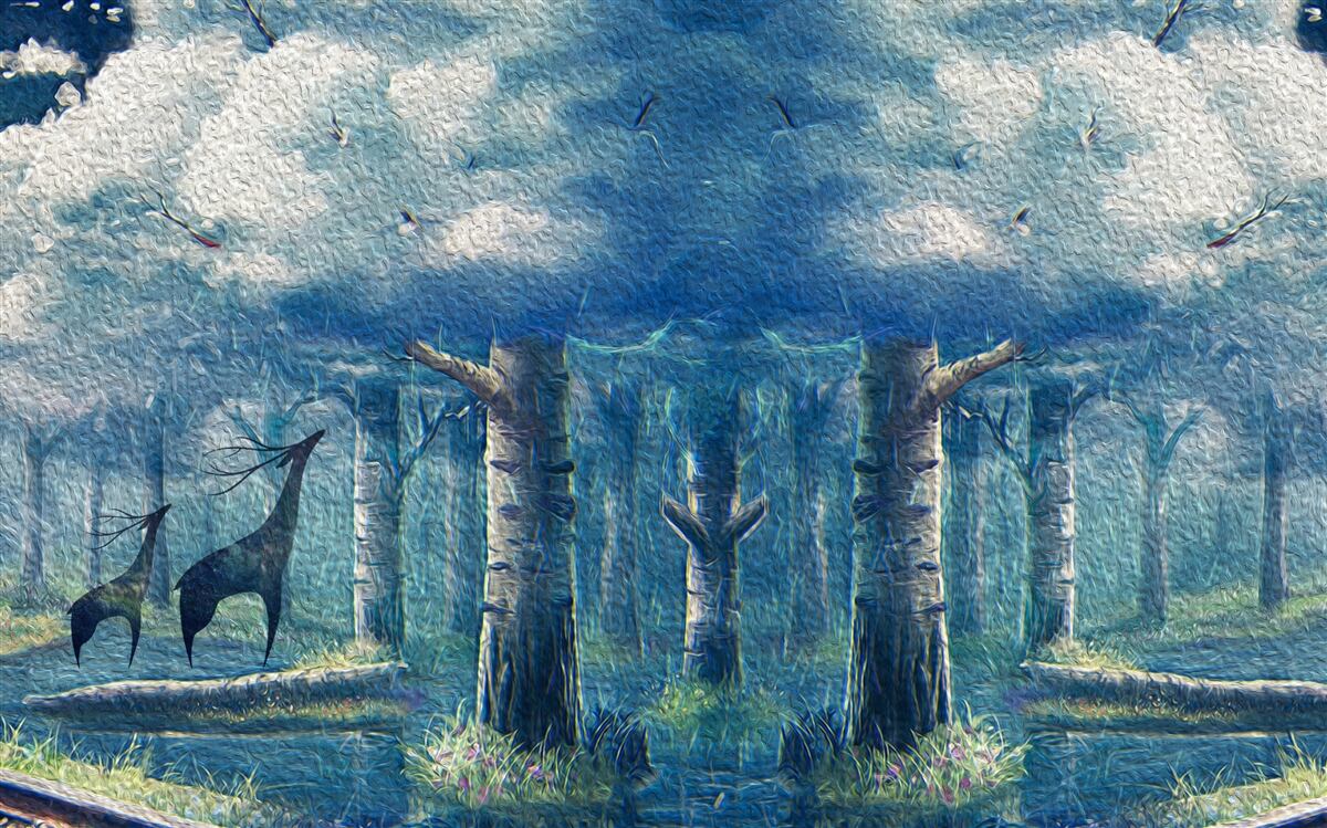 Papier peint marche d'un cerf dans une forêt froide