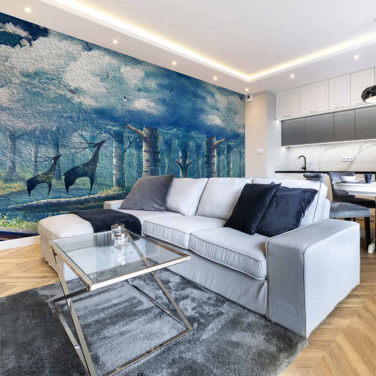 Papier peint marche d'un cerf dans une forêt froide