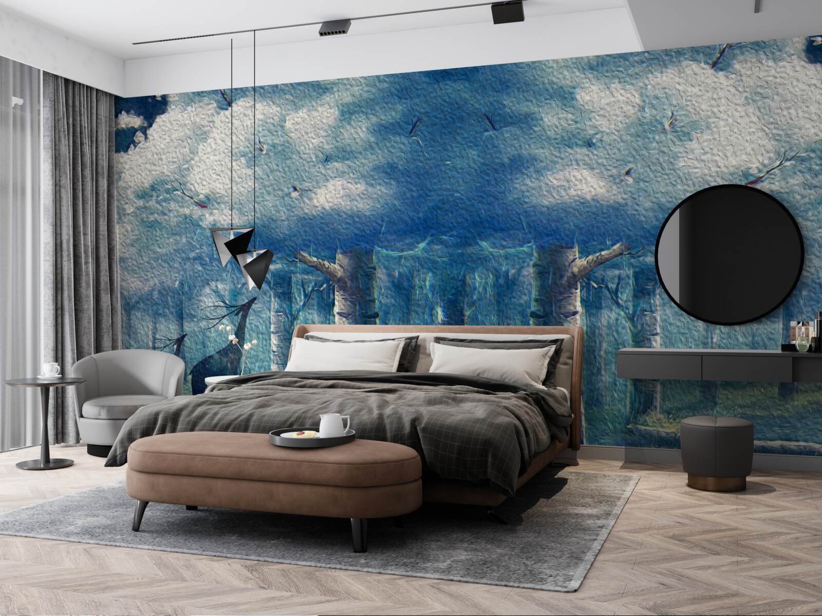 Papier peint marche d'un cerf dans une forêt froide