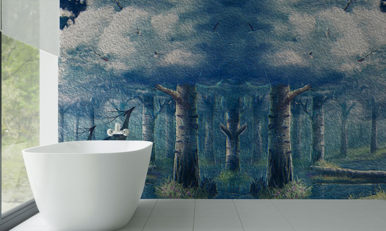 Papier peint marche d'un cerf dans une forêt froide