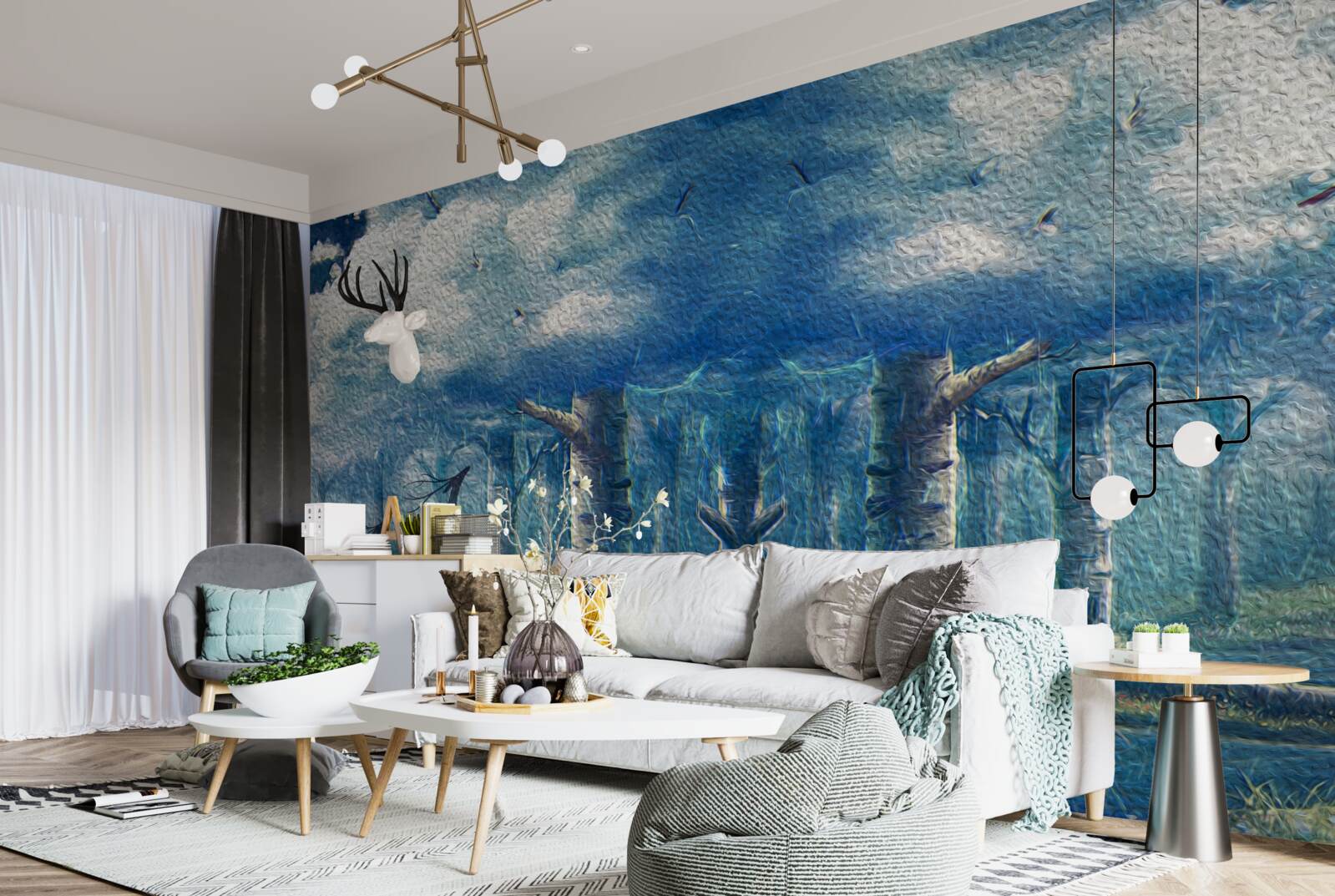 Papier peint marche d'un cerf dans une forêt froide