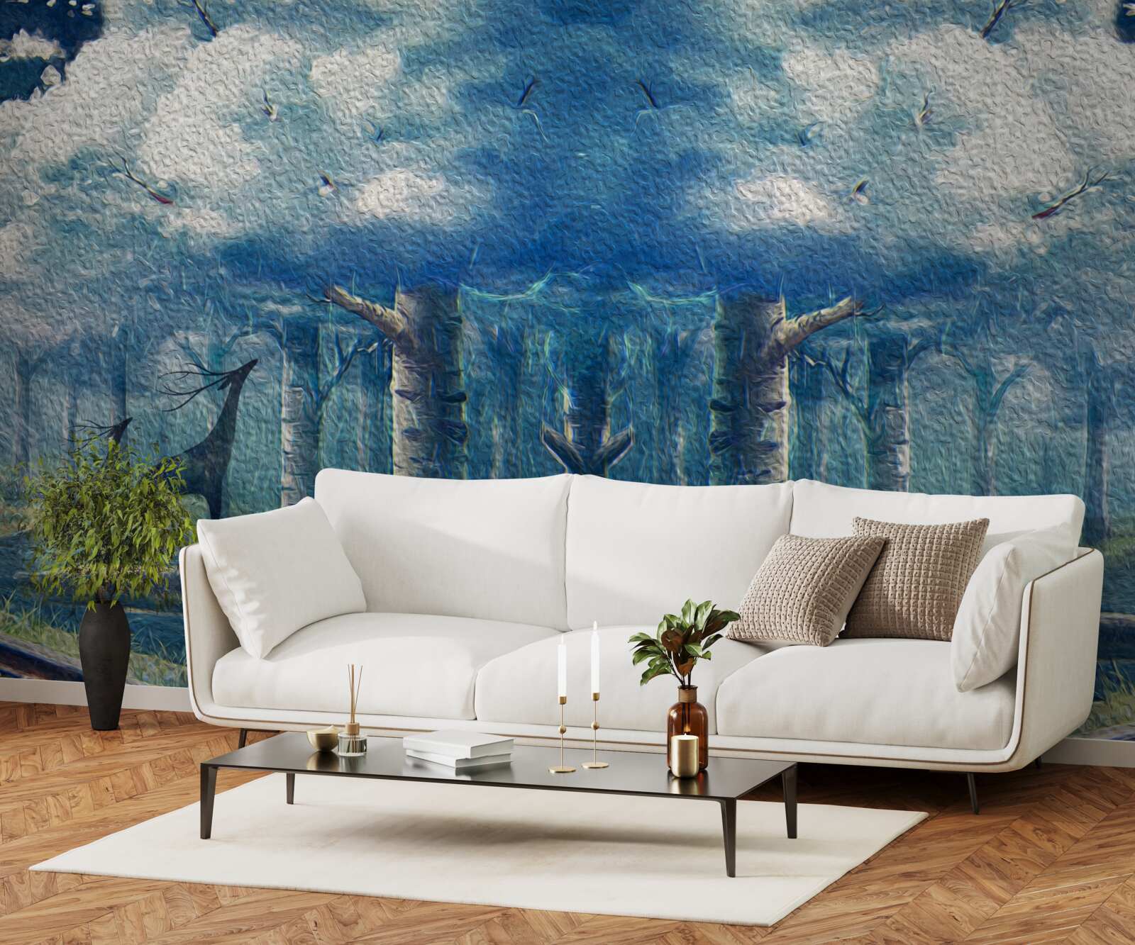 Papier peint marche d'un cerf dans une forêt froide