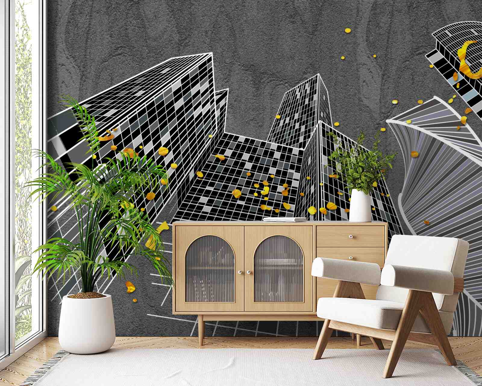 Papier peint architecture urbaine de style géométrique