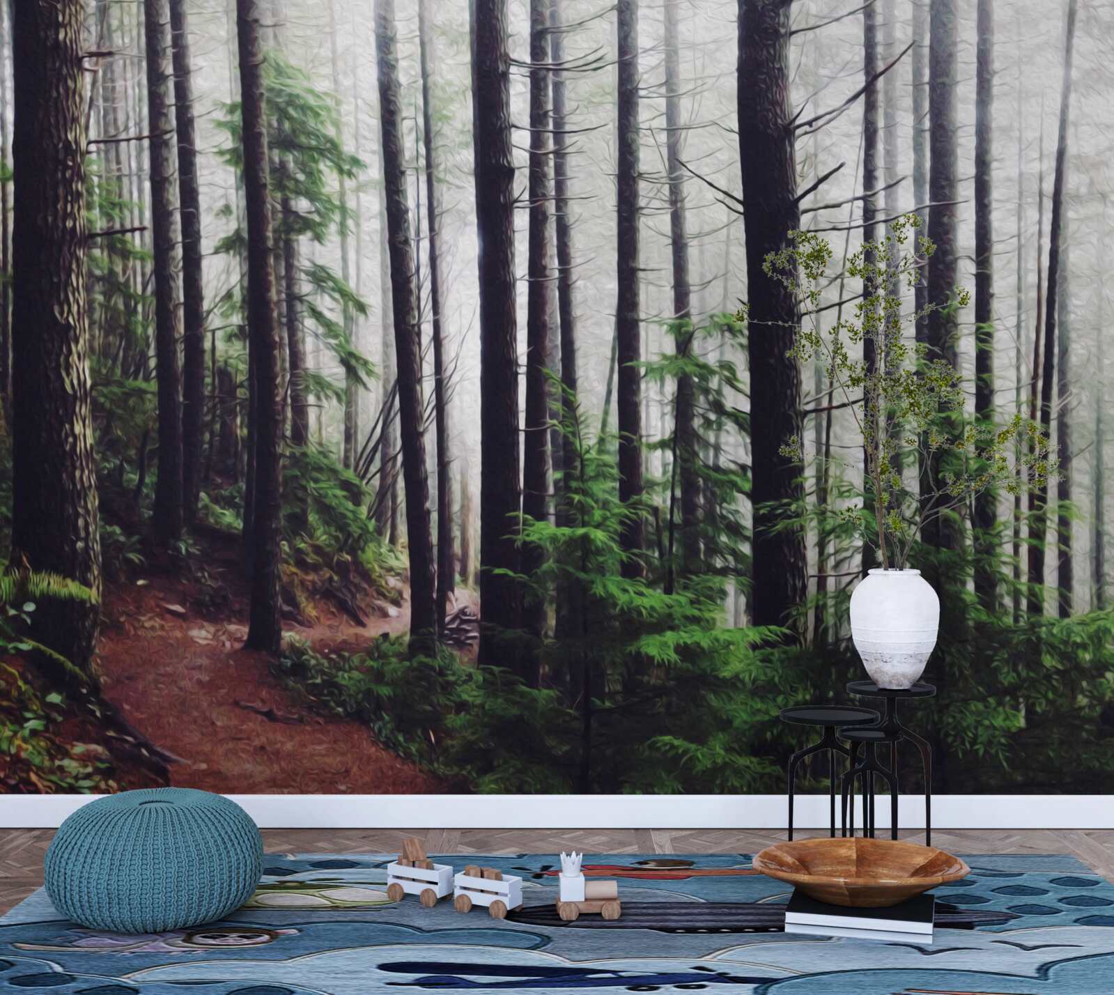 Papier peint la forêt brumeuse est pleine de grands arbres élancés