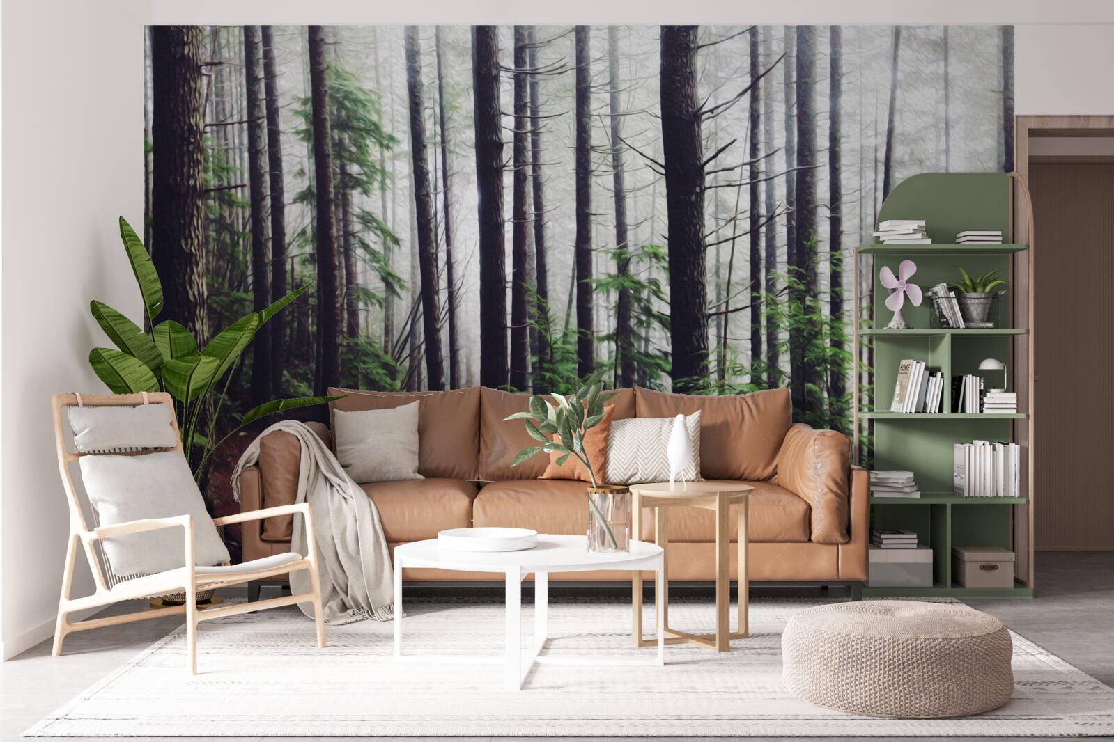 Papier peint la forêt brumeuse est pleine de grands arbres élancés