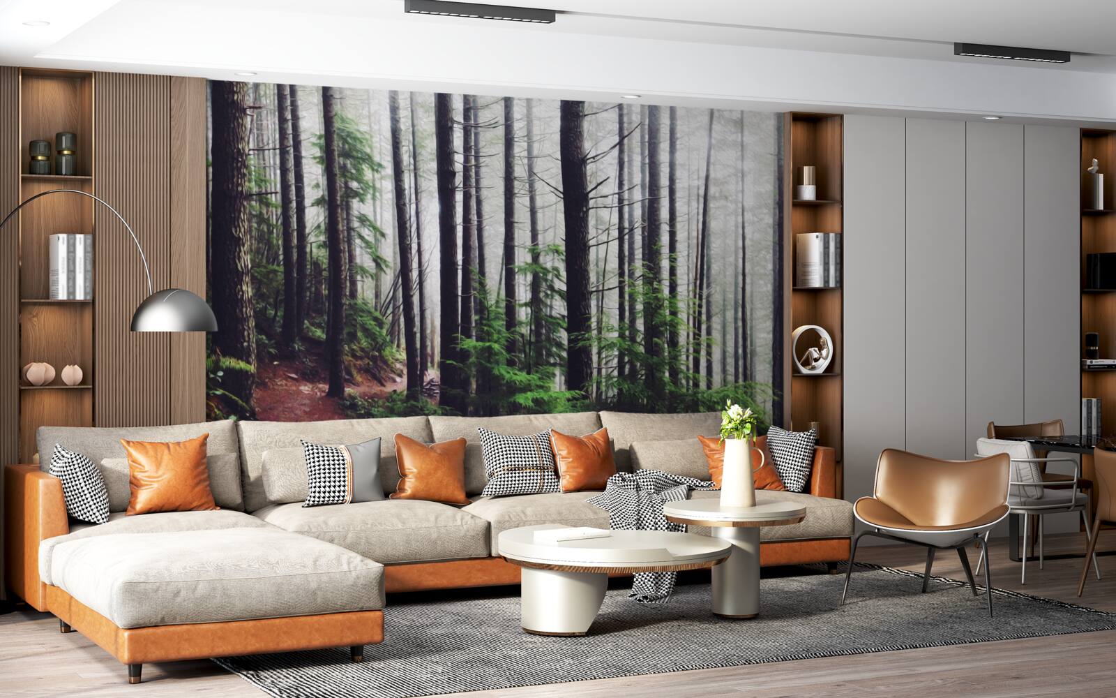 Papier peint la forêt brumeuse est pleine de grands arbres élancés