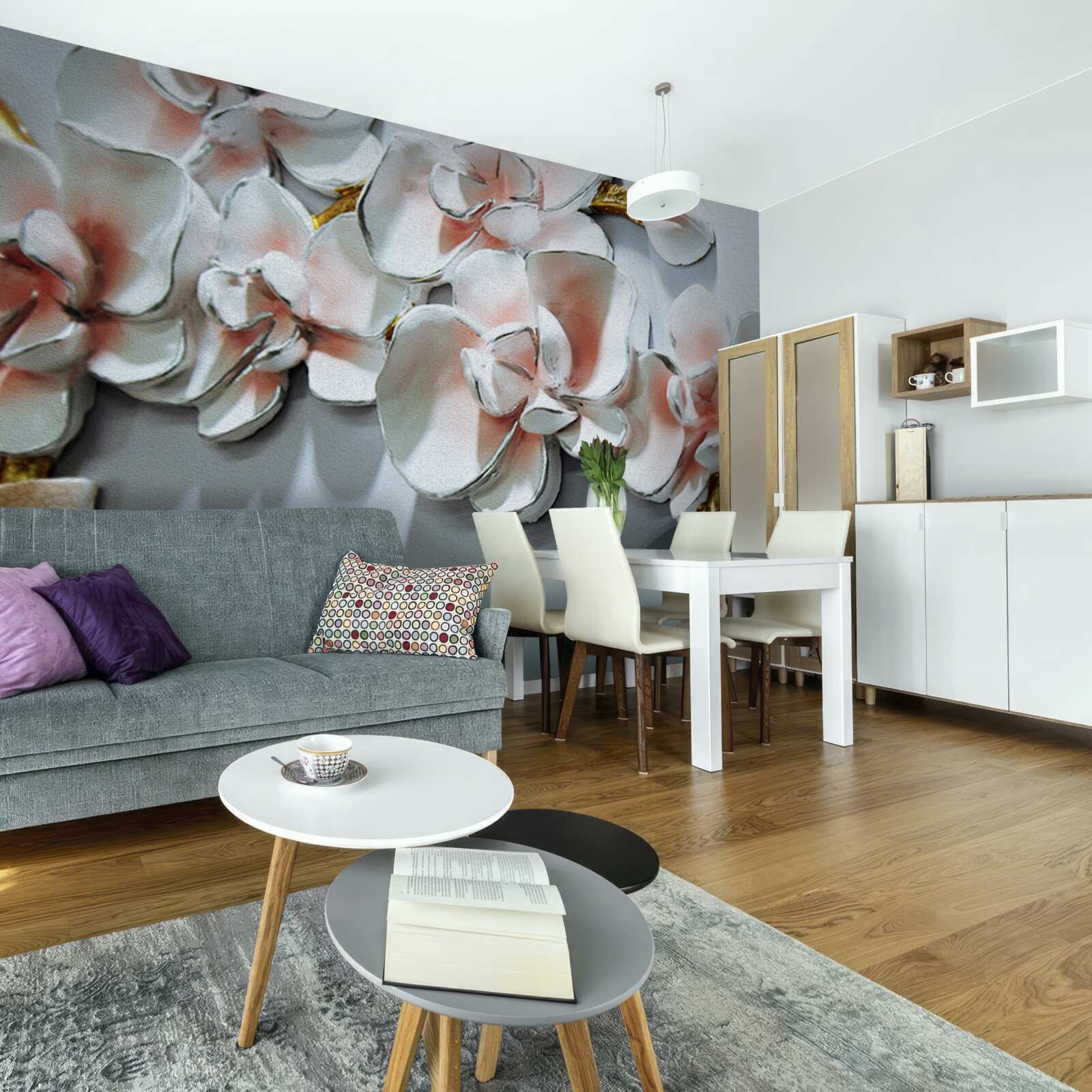 Papier peint contourner les branches d'une orchidée blanche comme la neige