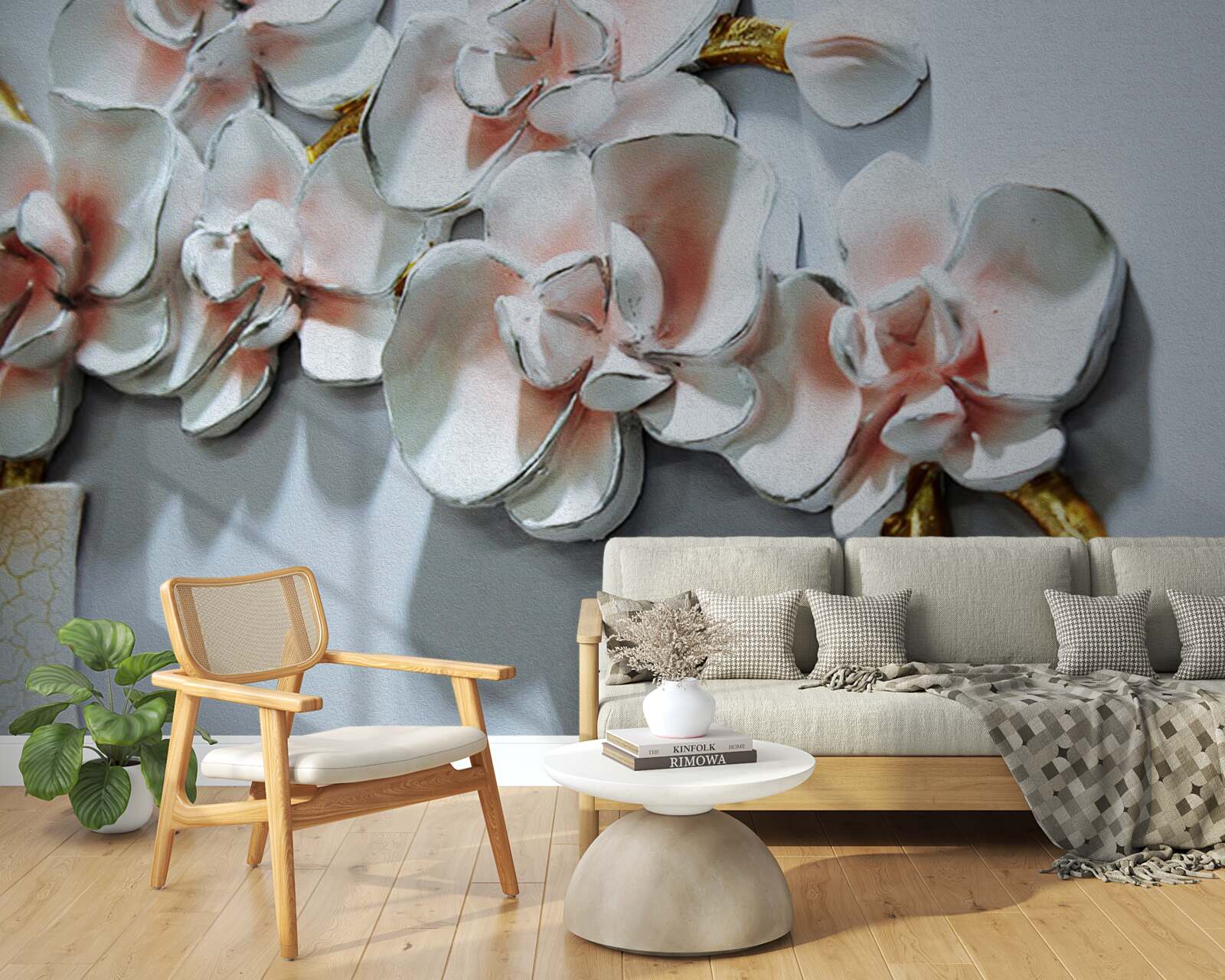 Papier peint contourner les branches d'une orchidée blanche comme la neige