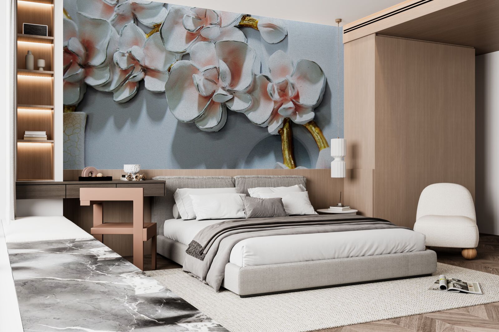 Papier peint contourner les branches d'une orchidée blanche comme la neige