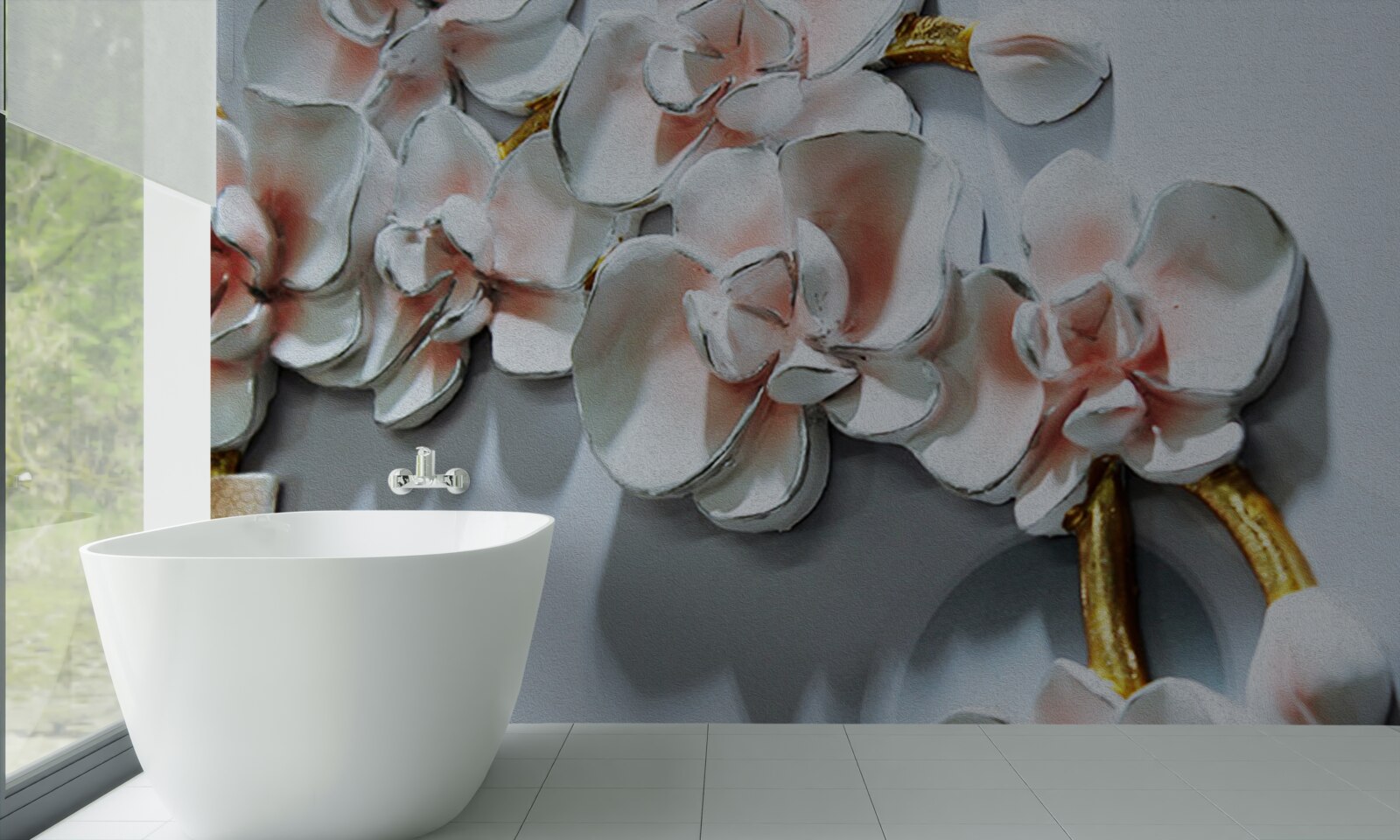 Papier peint contourner les branches d'une orchidée blanche comme la neige