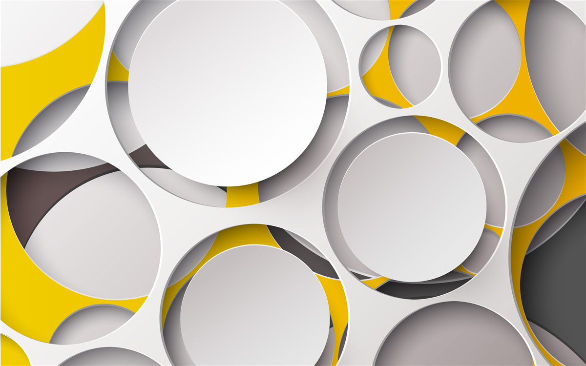 Papier peint éléments circulaires blancs sculptés dans une maille jaune