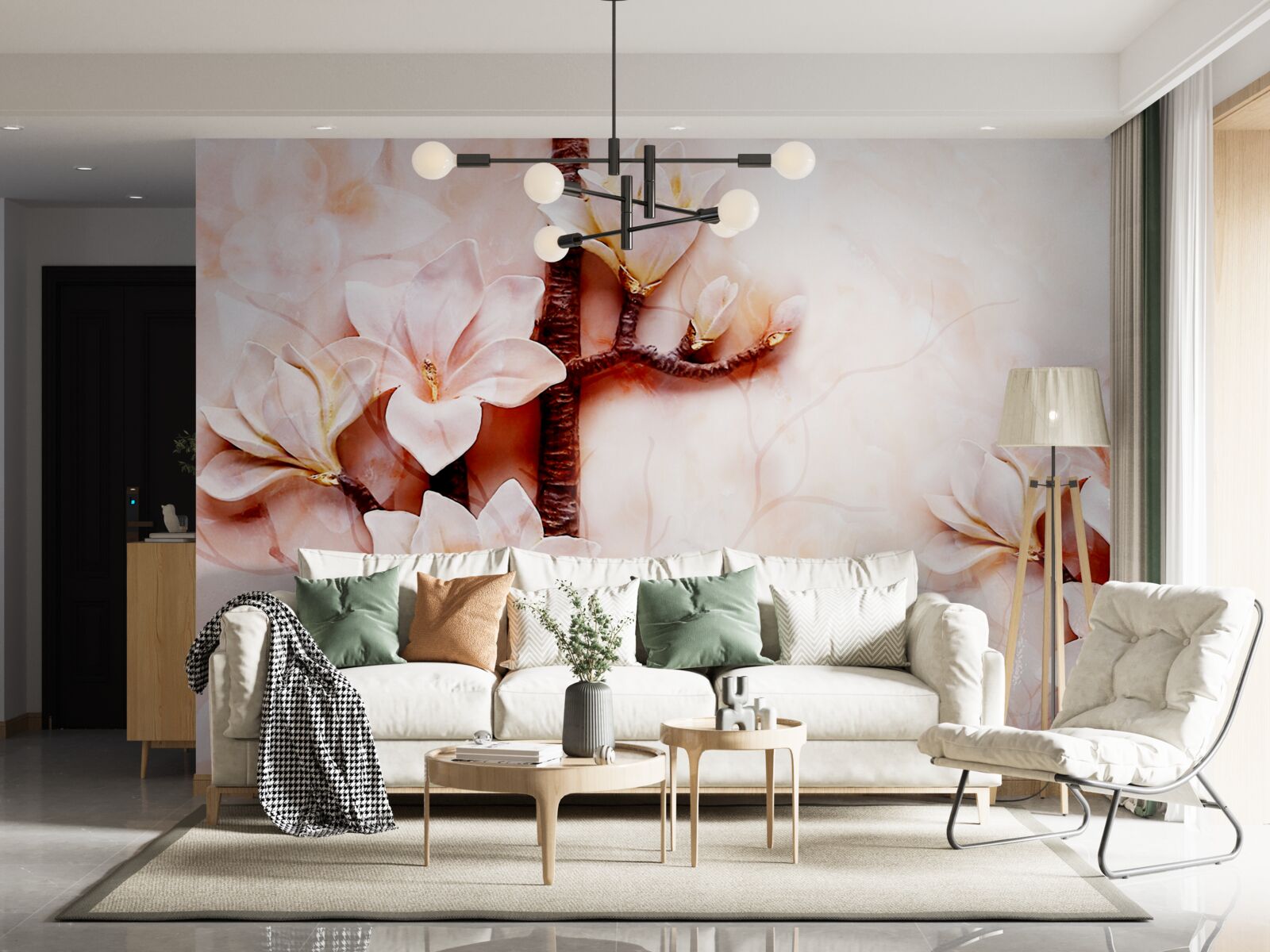 Papier peint les branches du gracieux magnolia rosé