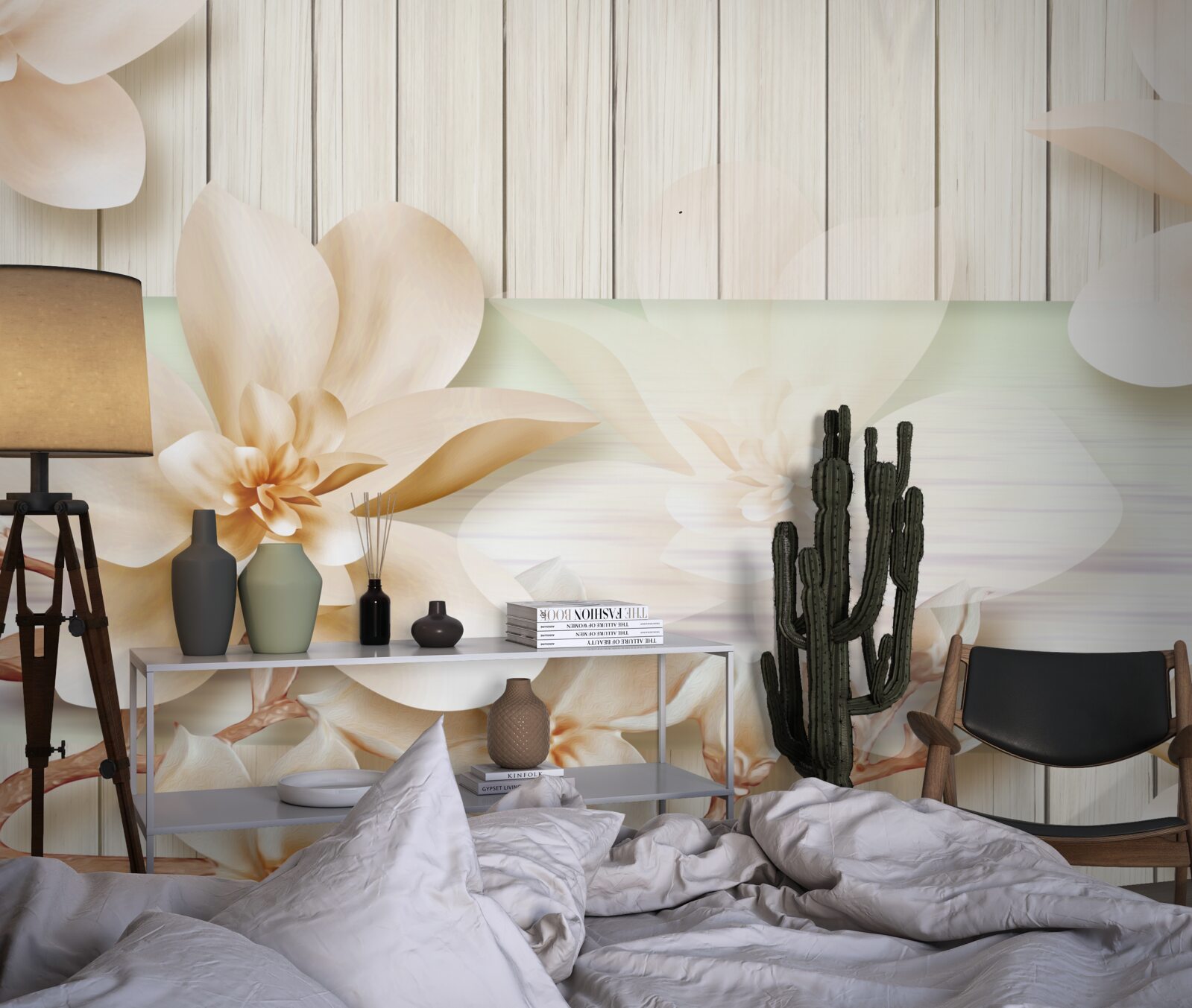 Papier peint des pêches aux beignets brillants sur une piste de danse blanche comme neige