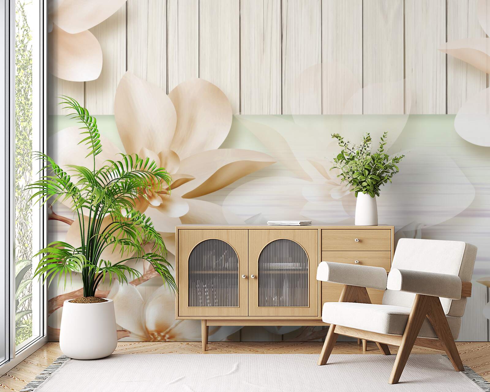 Papier peint des pêches aux beignets brillants sur une piste de danse blanche comme neige