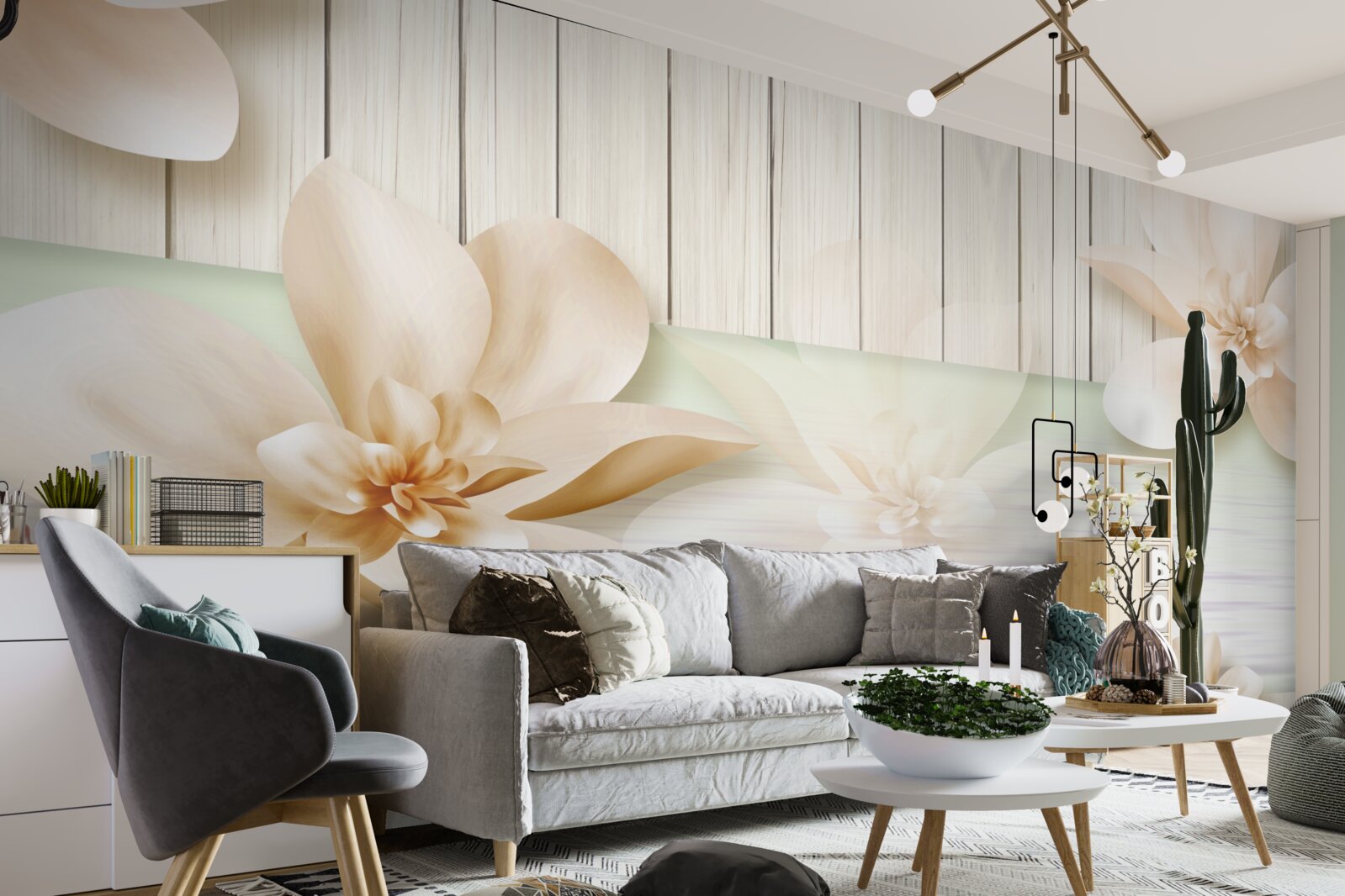 Papier peint des pêches aux beignets brillants sur une piste de danse blanche comme neige