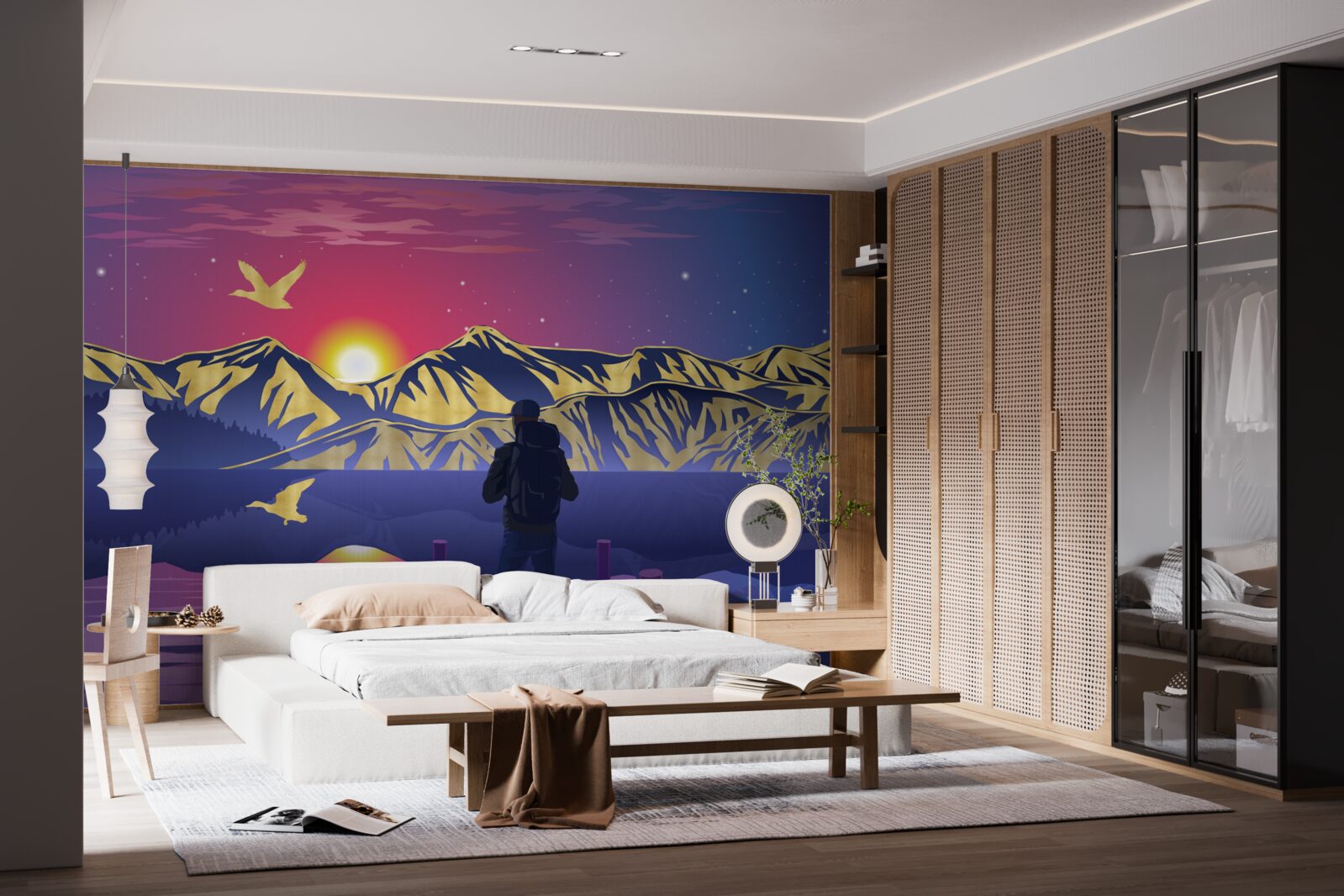 Papier peint sur le pont, le touriste rencontre l'aube