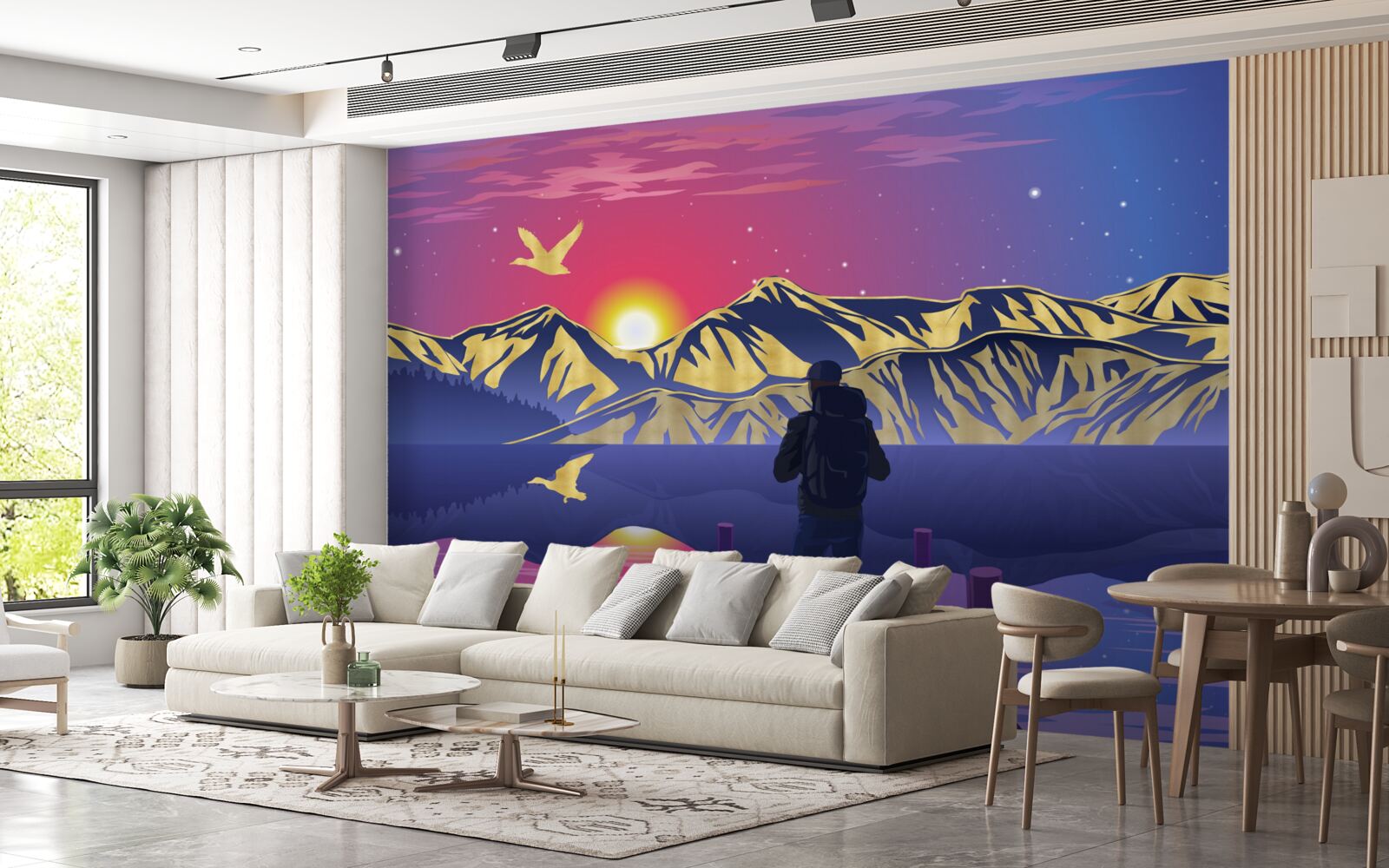 Papier peint sur le pont, le touriste rencontre l'aube