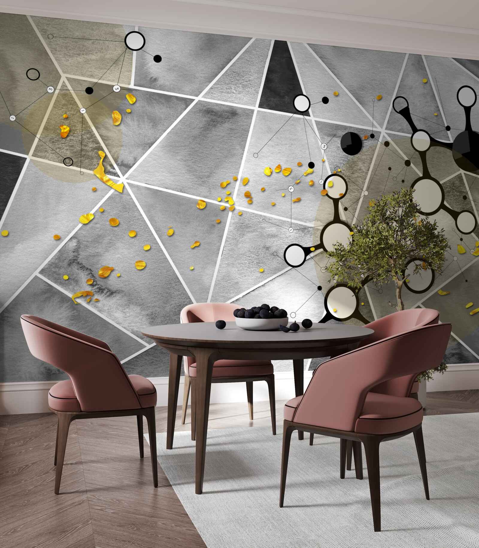 Papier peint particules d'or sur une surface de marbre gris