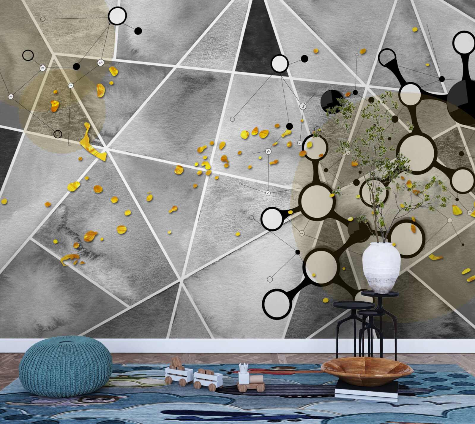 Papier peint particules d'or sur une surface de marbre gris