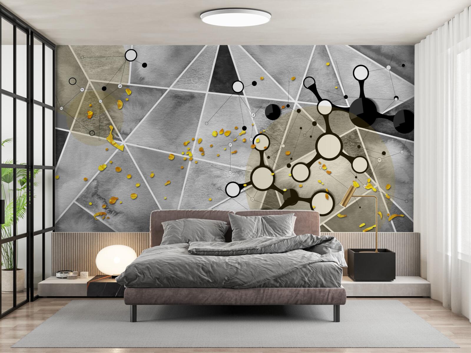 Papier peint particules d'or sur une surface de marbre gris