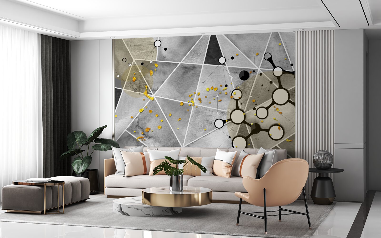 Papier peint particules d'or sur une surface de marbre gris