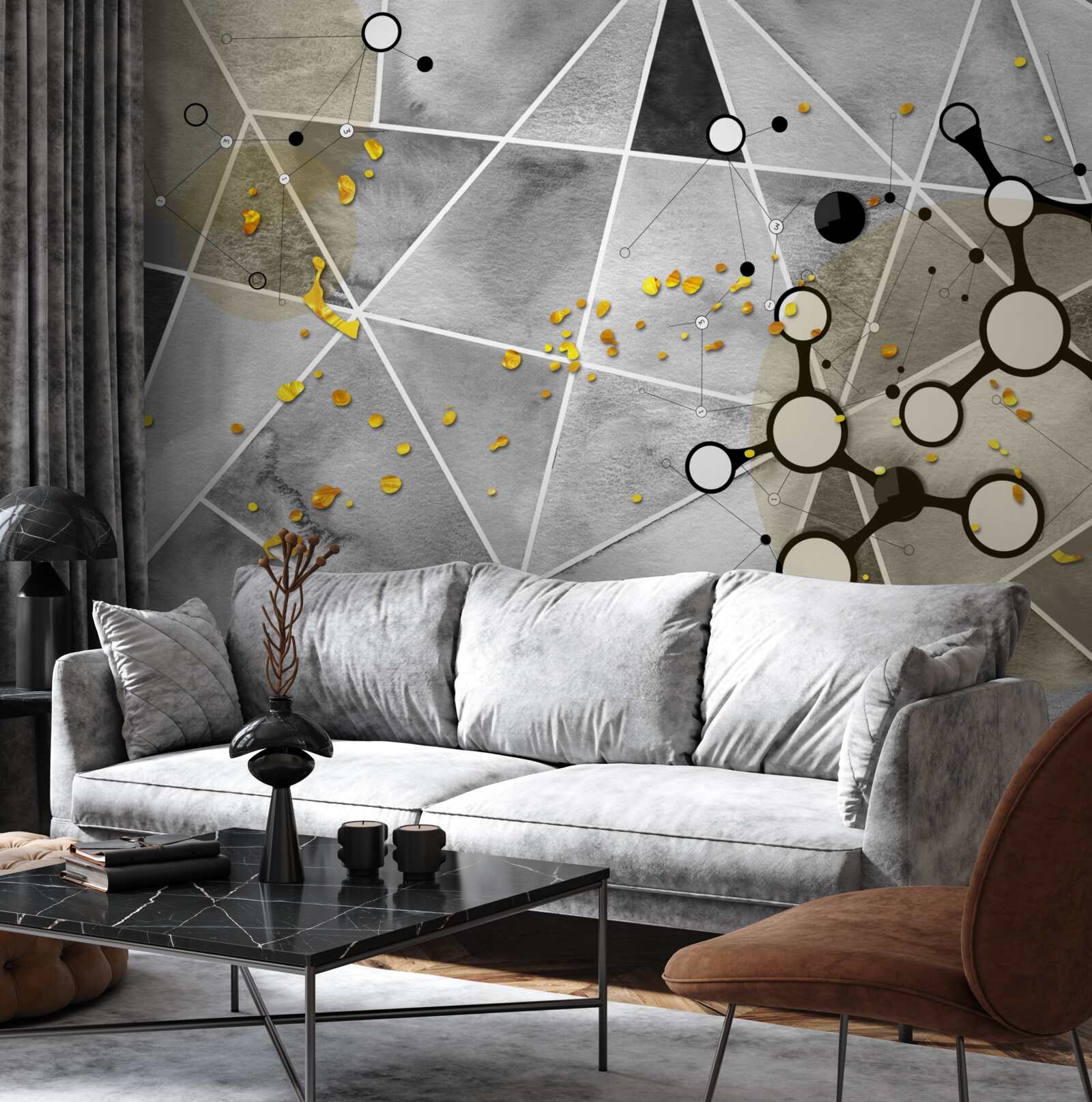 Papier peint particules d'or sur une surface de marbre gris