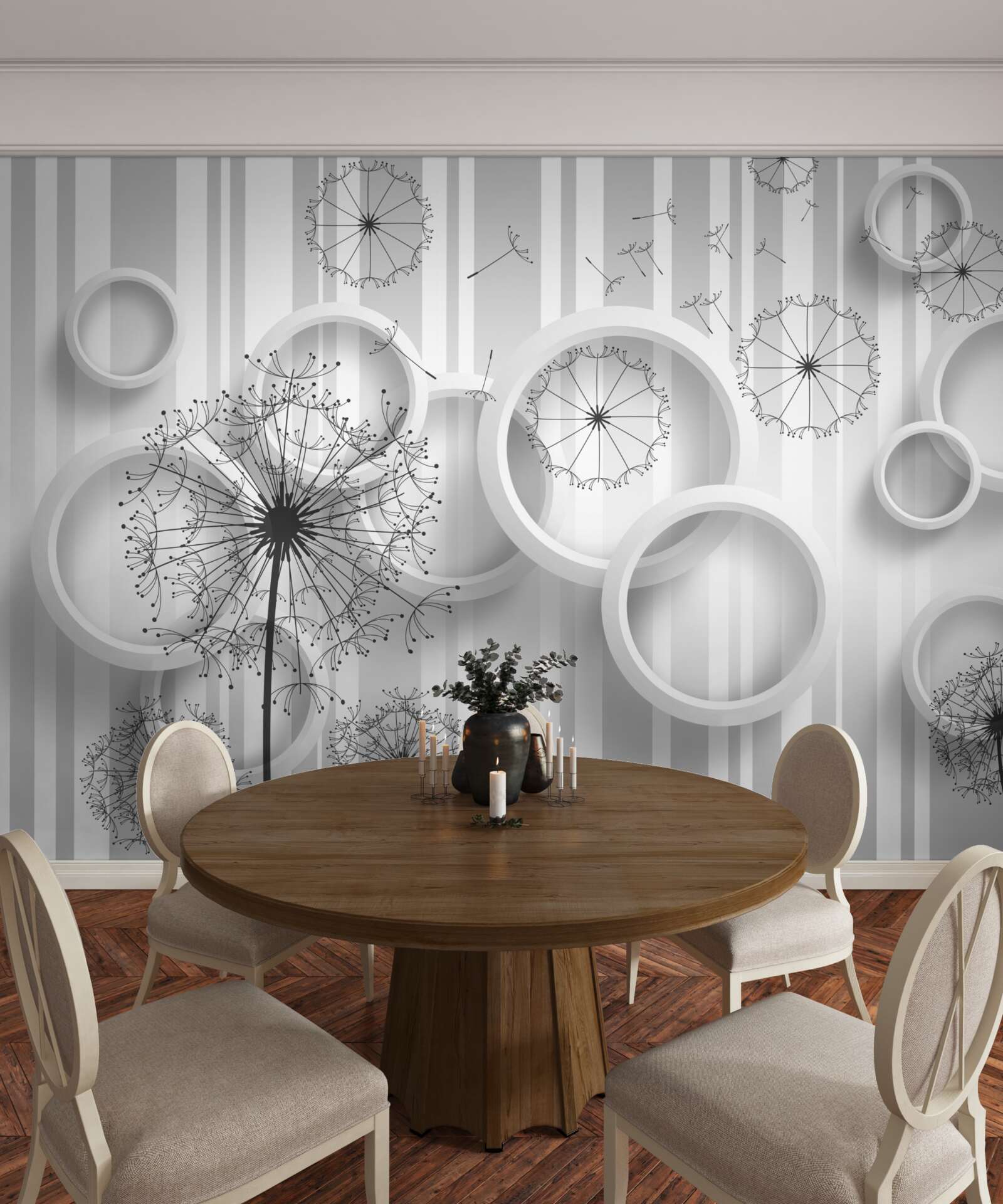 Papier peint zones blanches et mille-pattes sur un fond qui s'estompe