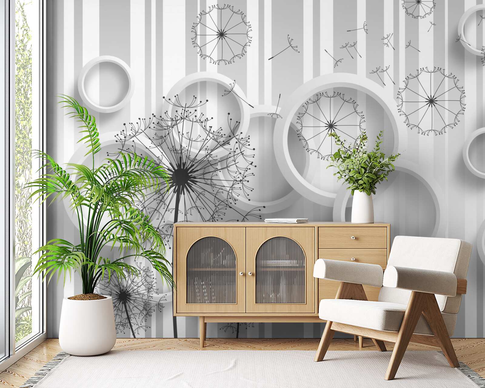 Papier peint zones blanches et mille-pattes sur un fond qui s'estompe