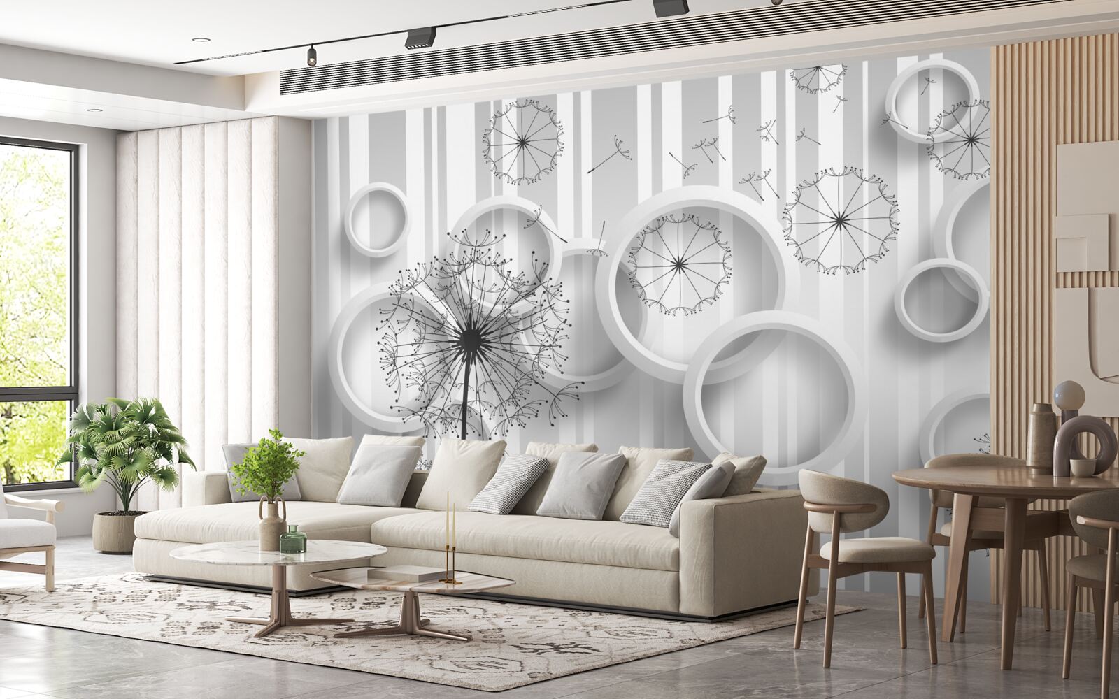 Papier peint zones blanches et mille-pattes sur un fond qui s'estompe