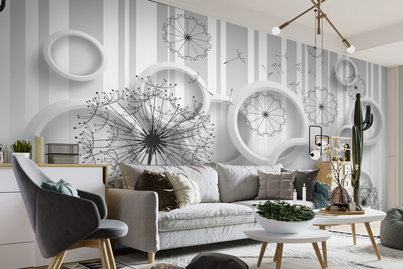 Papier peint zones blanches et mille-pattes sur un fond qui s'estompe