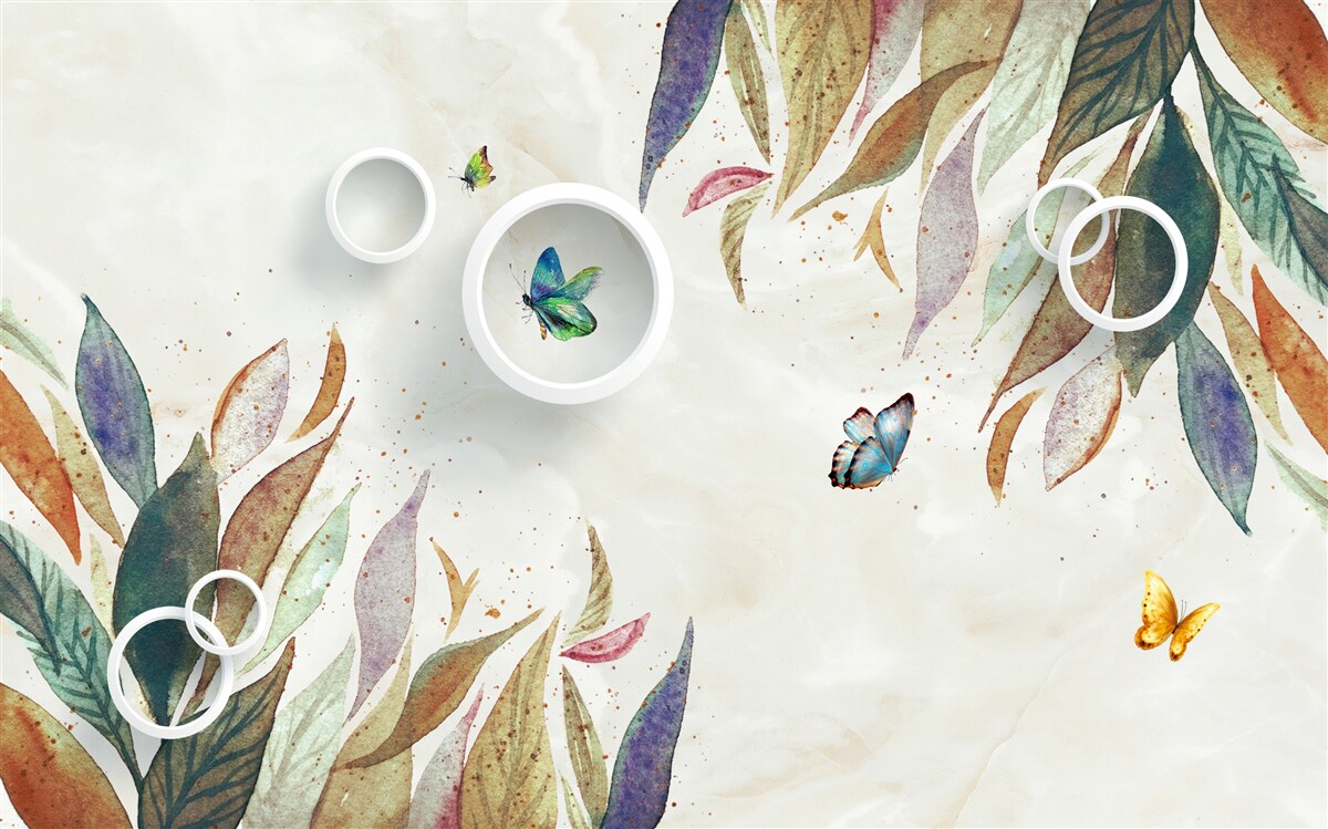 Papier peint feuilles d'automne et papillons