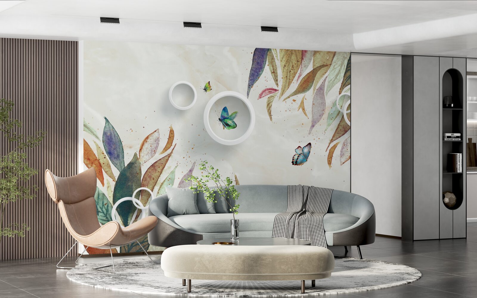 Papier peint feuilles d'automne et papillons