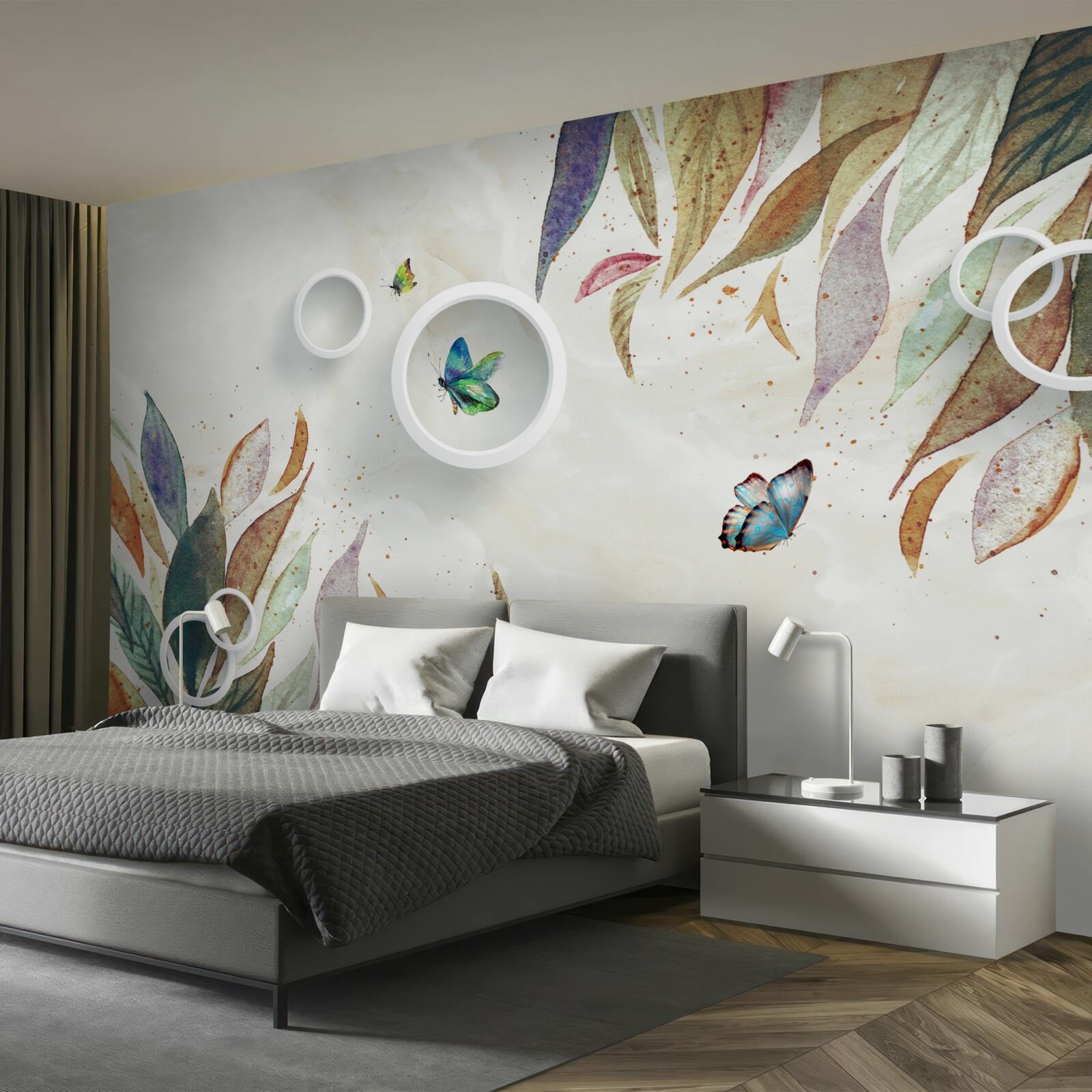 Papier peint feuilles d'automne et papillons