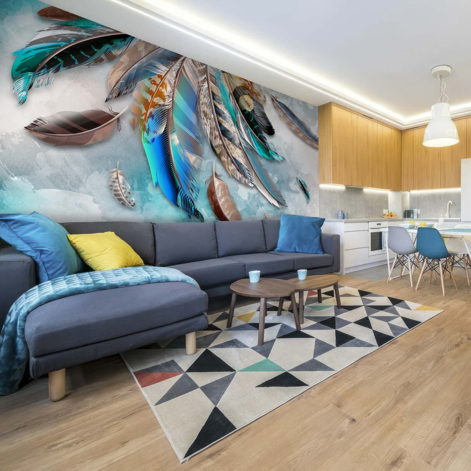 Papier peint plumage brillant et multicolore