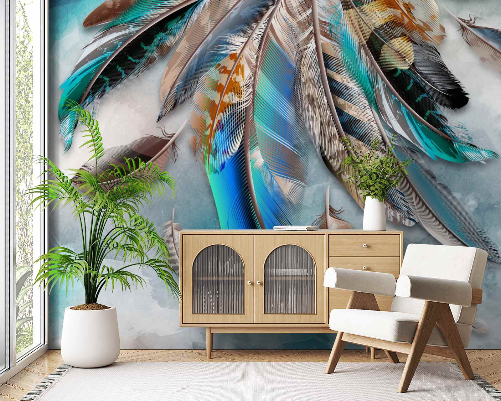 Papier peint plumage brillant et multicolore