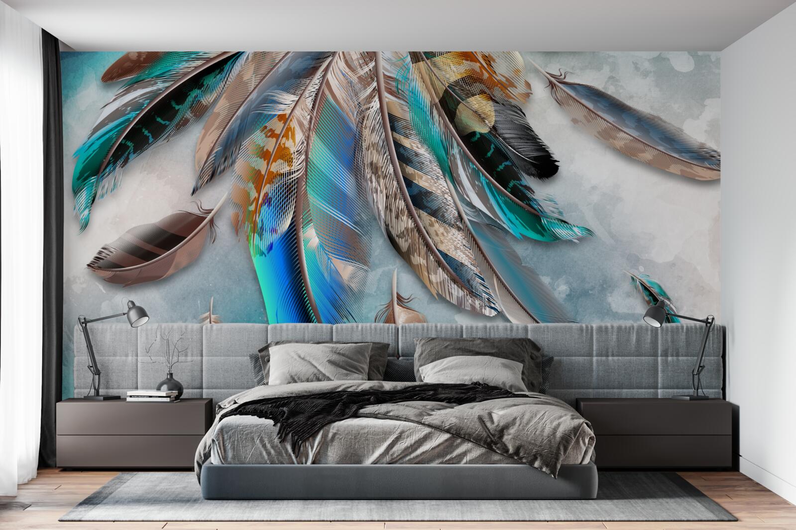 Papier peint plumage brillant et multicolore