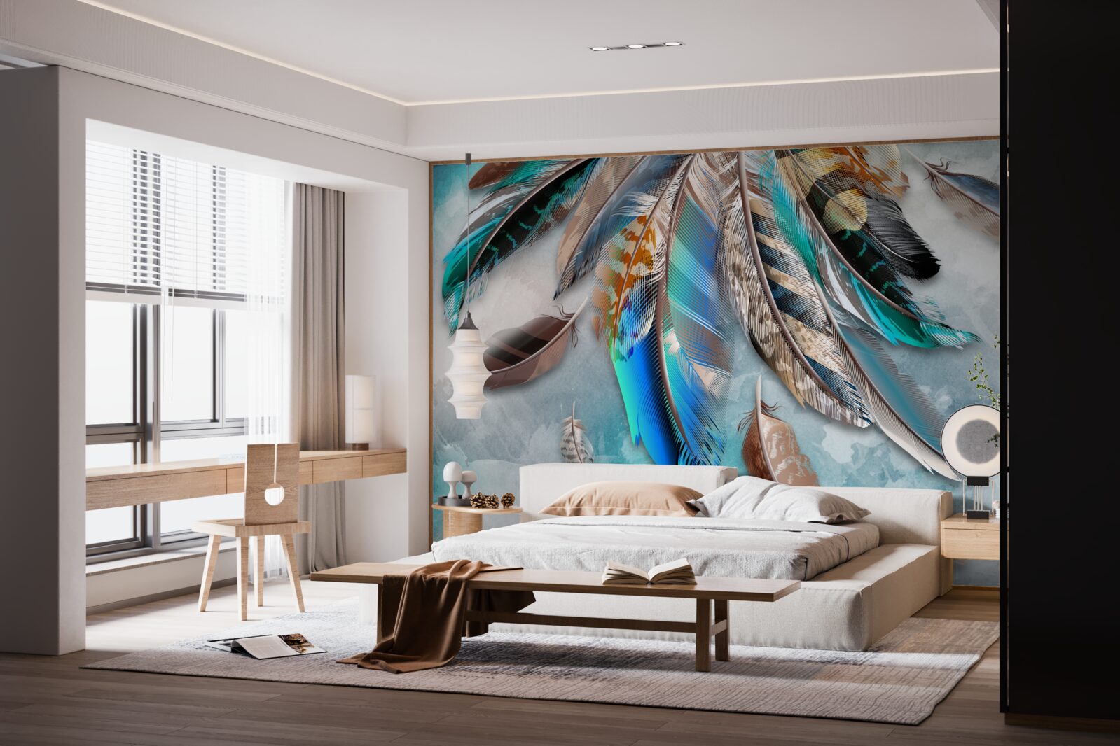 Papier peint plumage brillant et multicolore