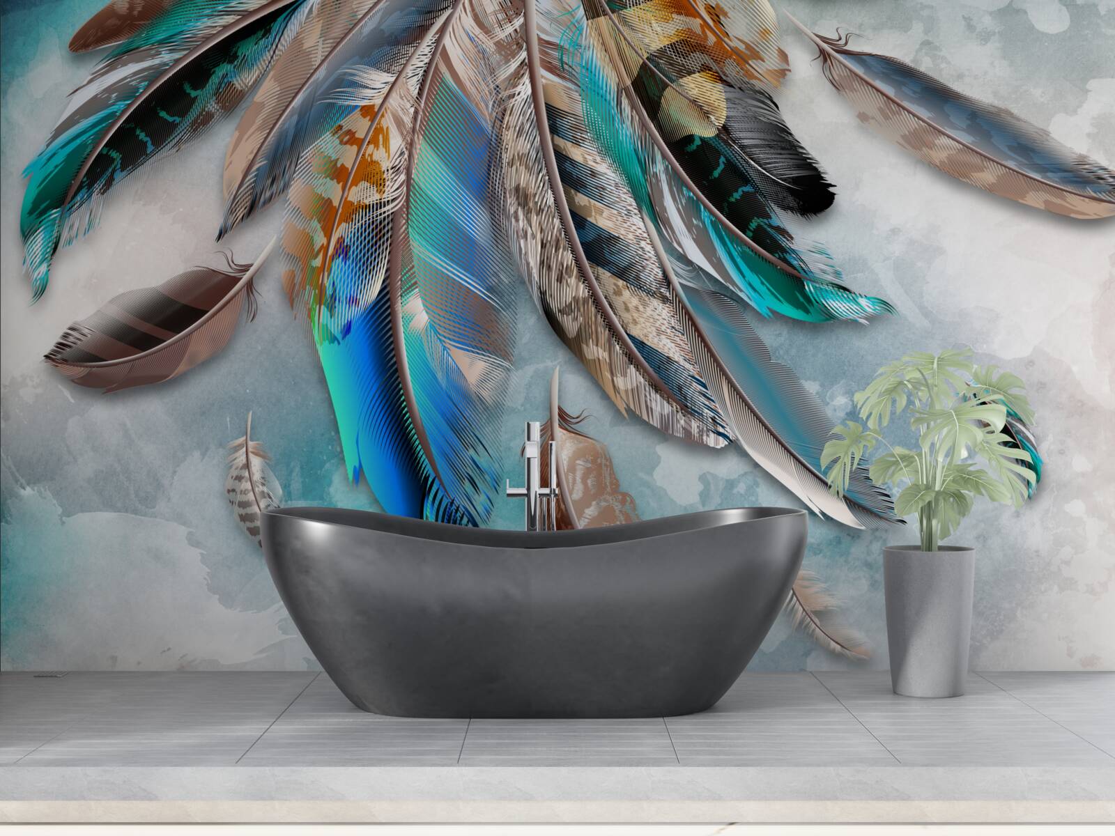 Papier peint plumage brillant et multicolore