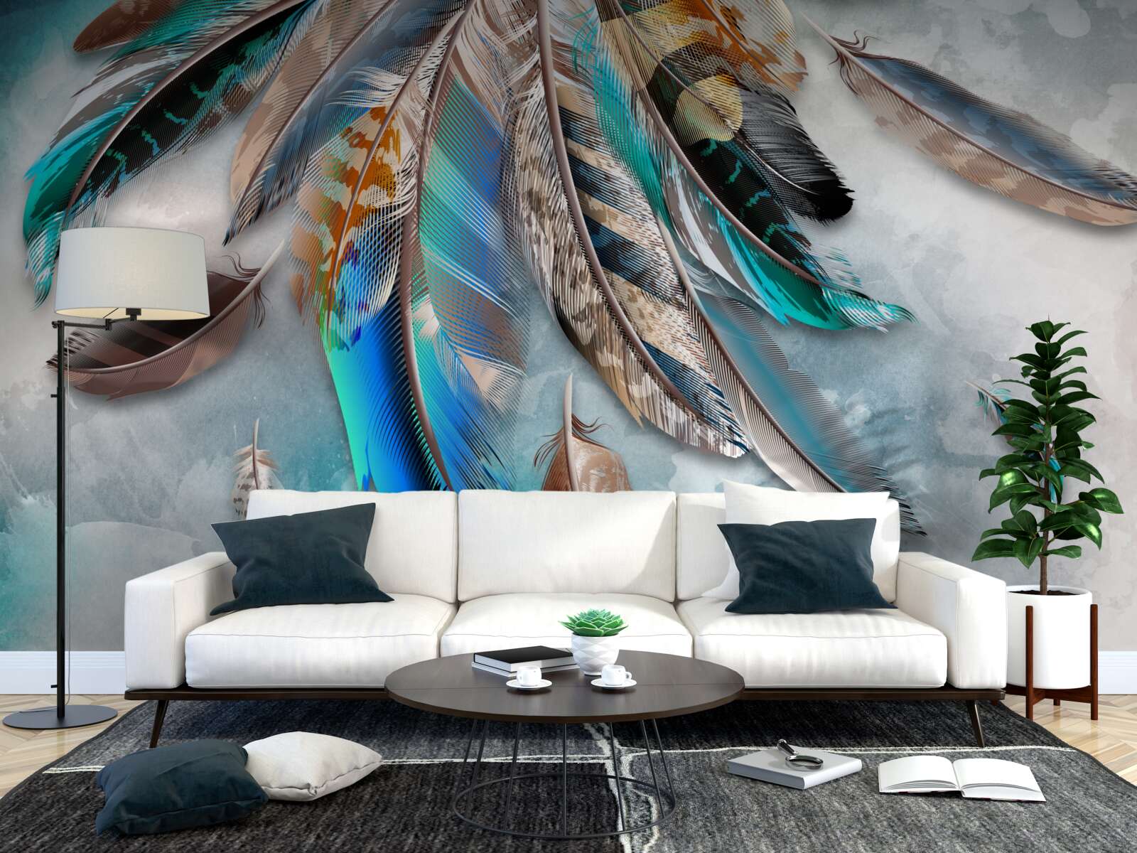 Papier peint plumage brillant et multicolore