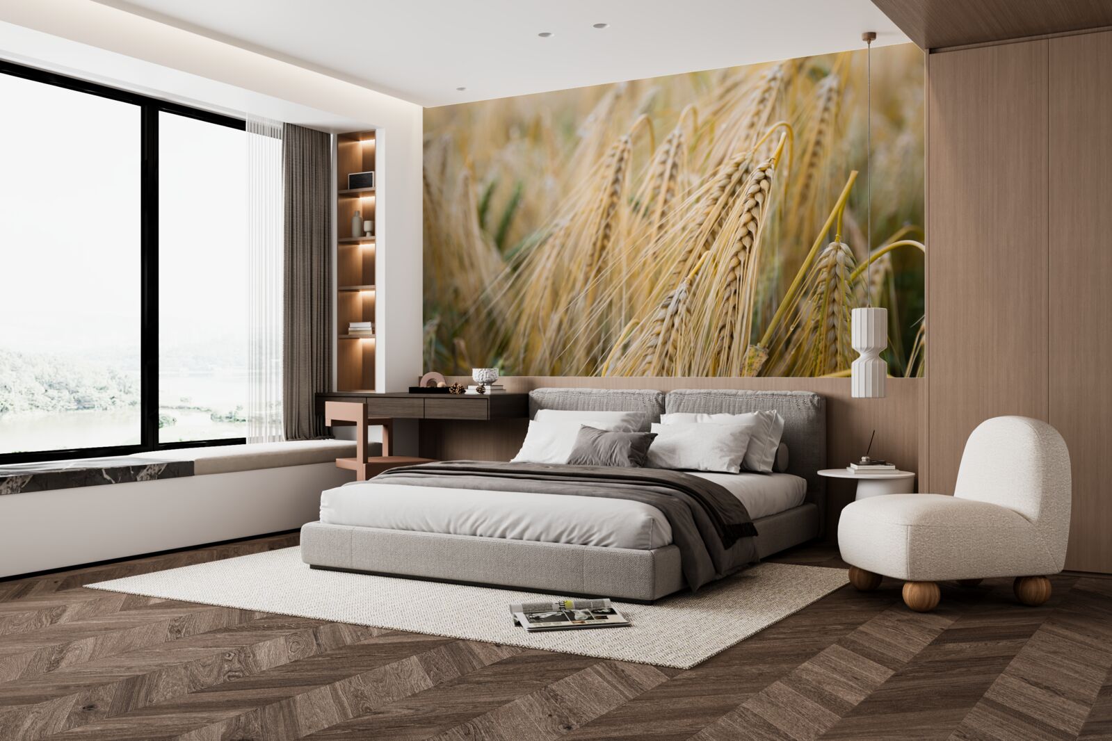 Papier peint champ d'épis de blé en cours de maturation