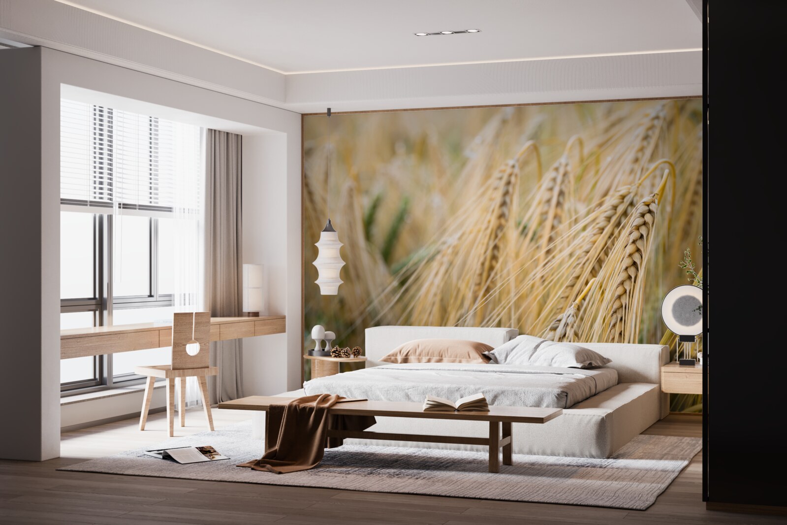 Papier peint champ d'épis de blé en cours de maturation