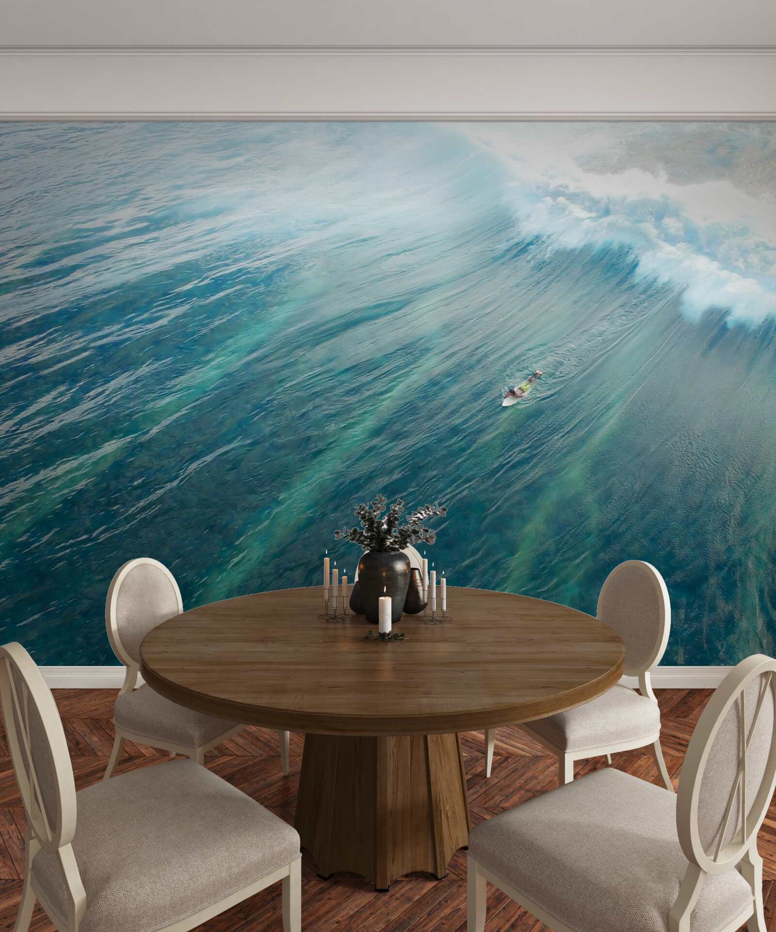 Papier peint surmonter les vagues de l'océan en surfant