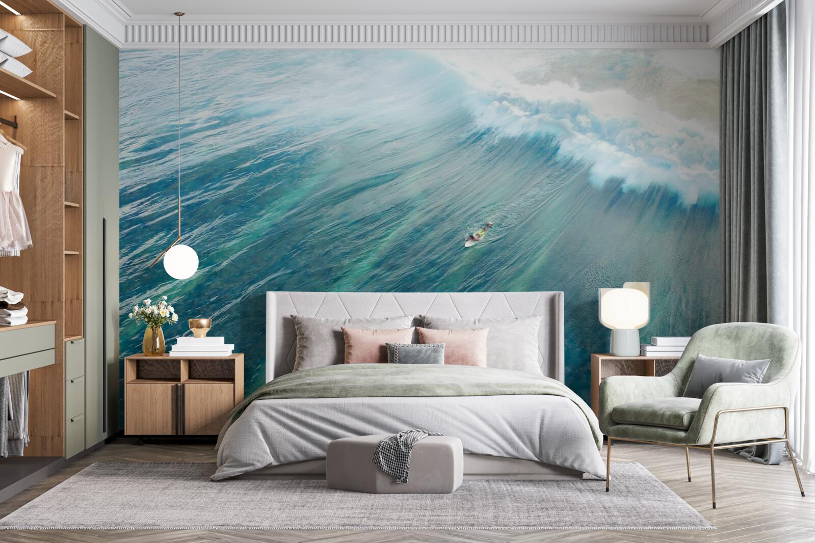 Papier peint surmonter les vagues de l'océan en surfant