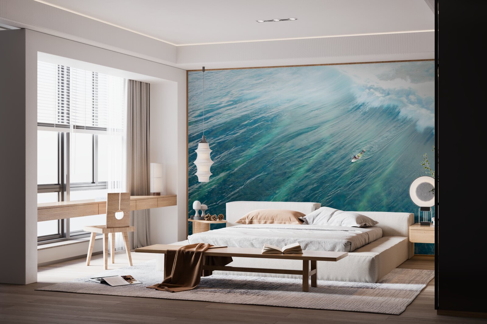 Papier peint surmonter les vagues de l'océan en surfant