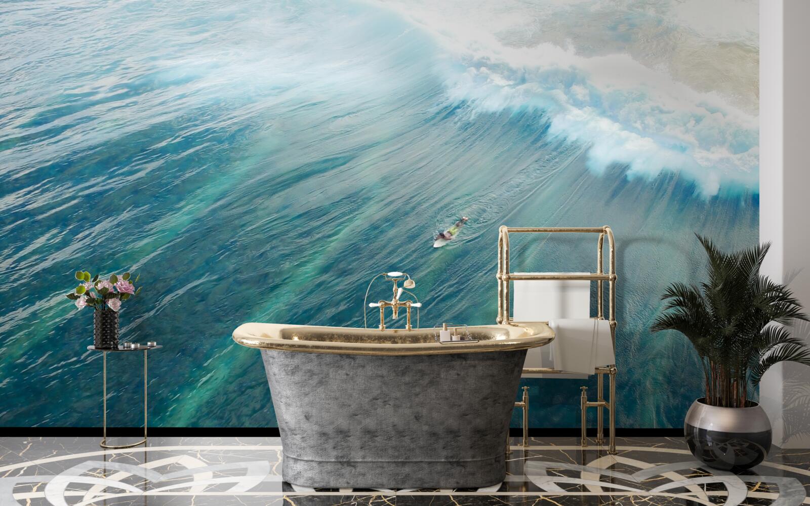 Papier peint surmonter les vagues de l'océan en surfant